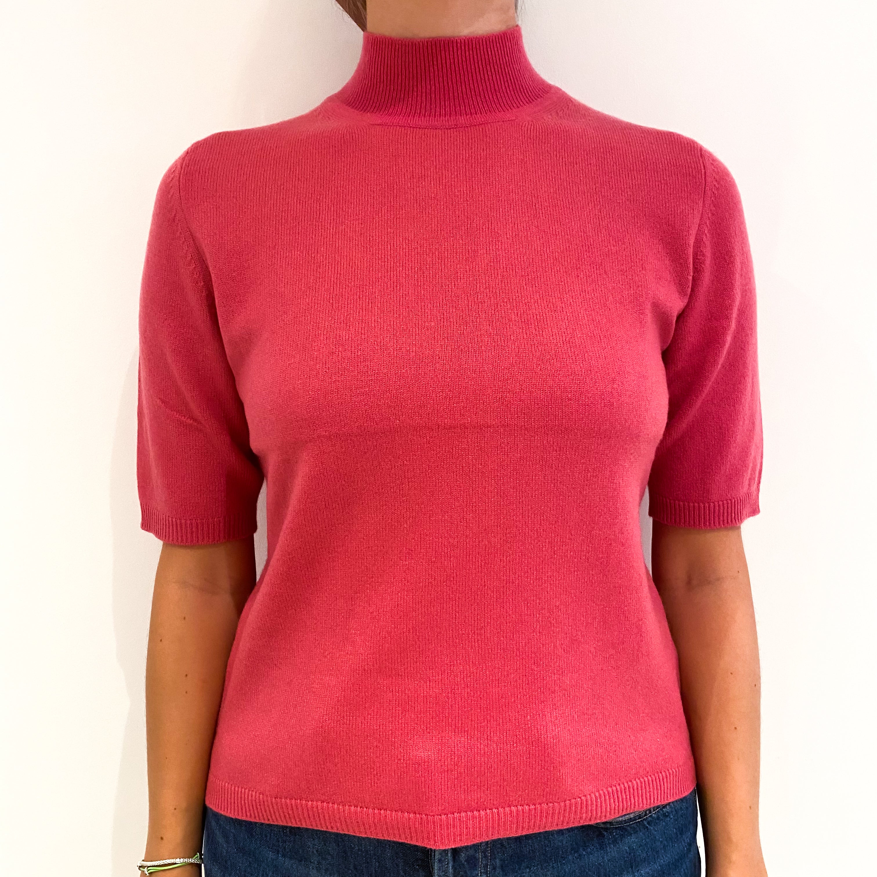 Lupin Pink Short Sleeved Cashmere Turtle Neck Jumper Medium