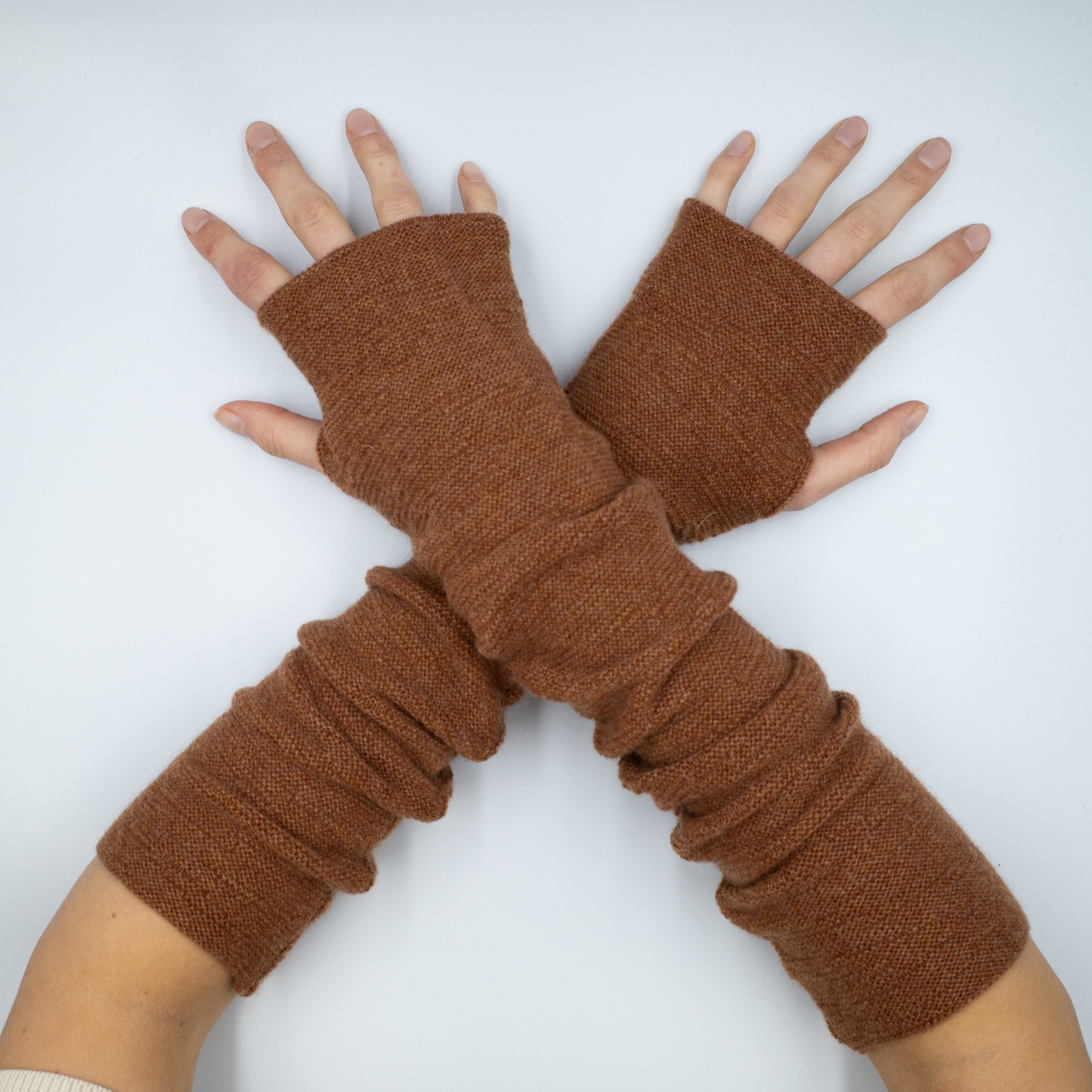 New Scottish Butterscotch Brown Long Fingerless Gloves