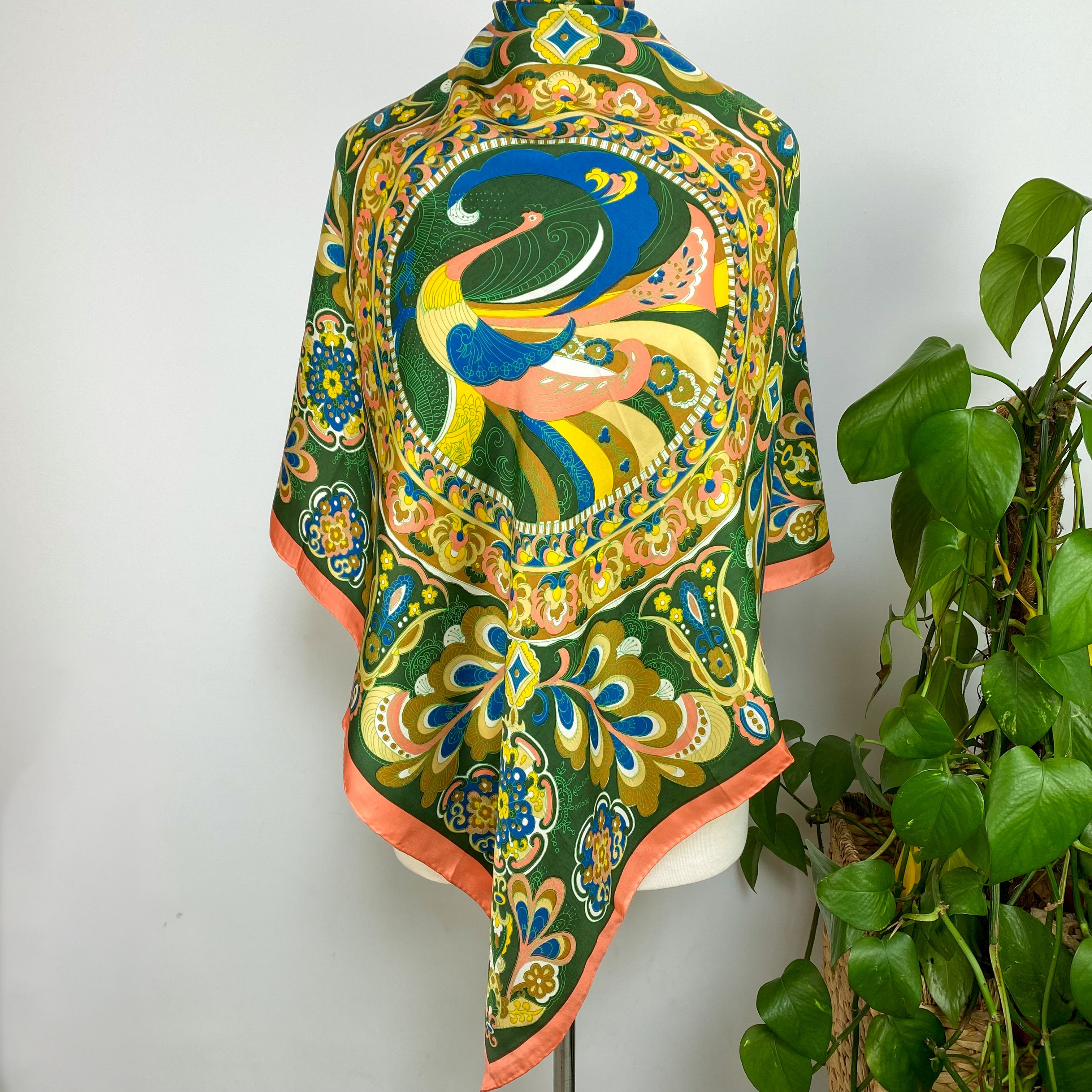 Peacock Design Silk Scarf