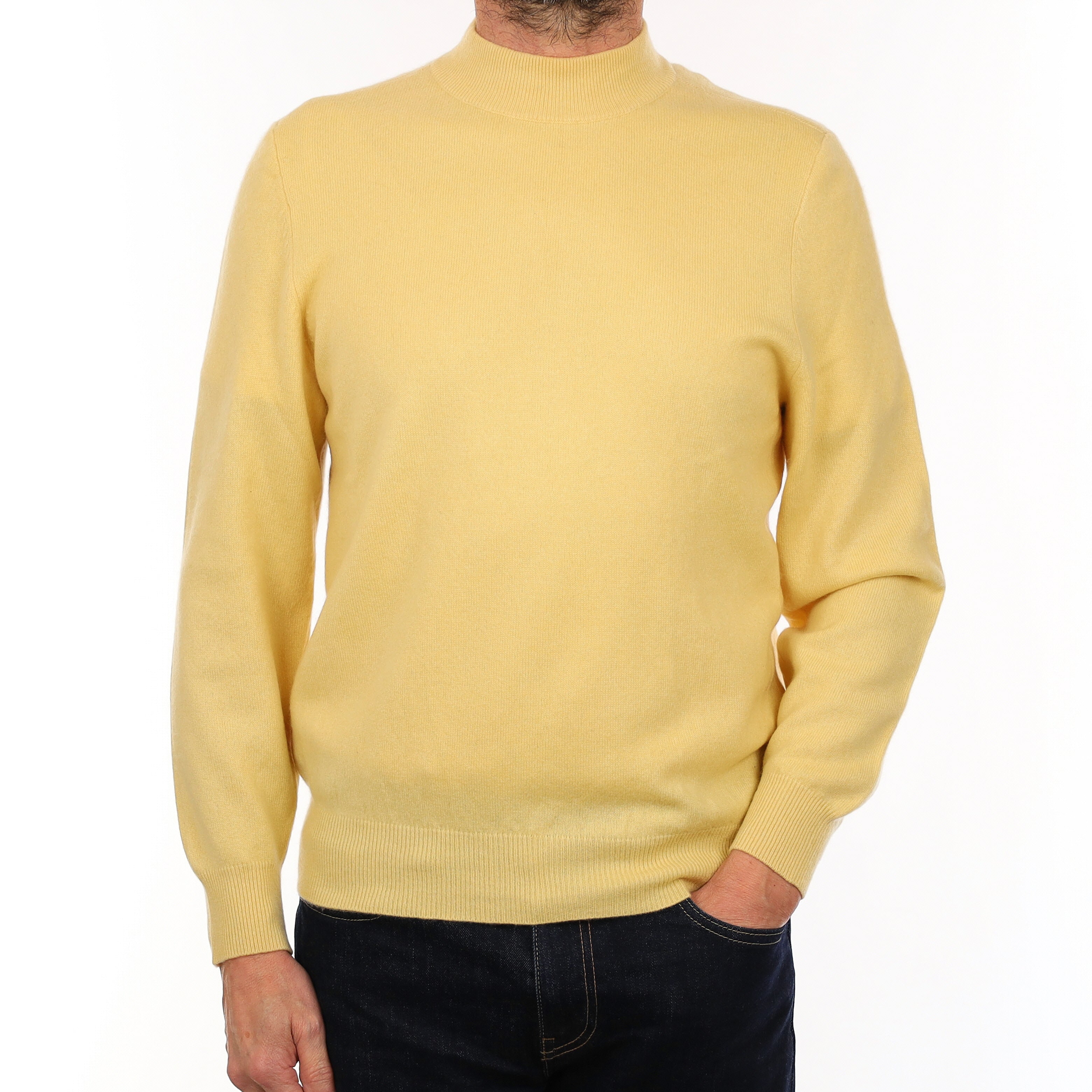 Men's Custard Yellow Cashmere Turtle Neck Jumper Small