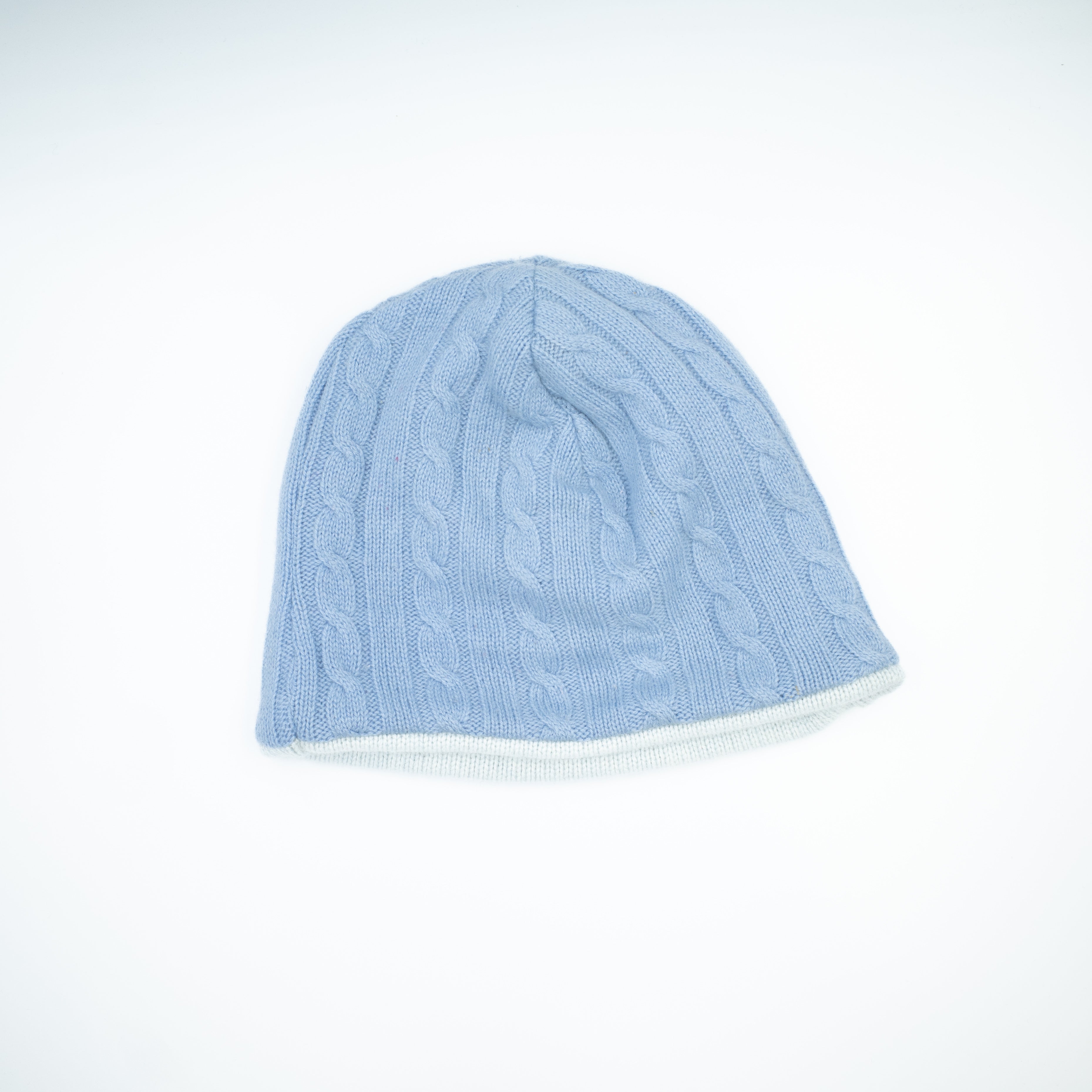 Powder Blue Cable and Aqua Cashmere Beanie Hat