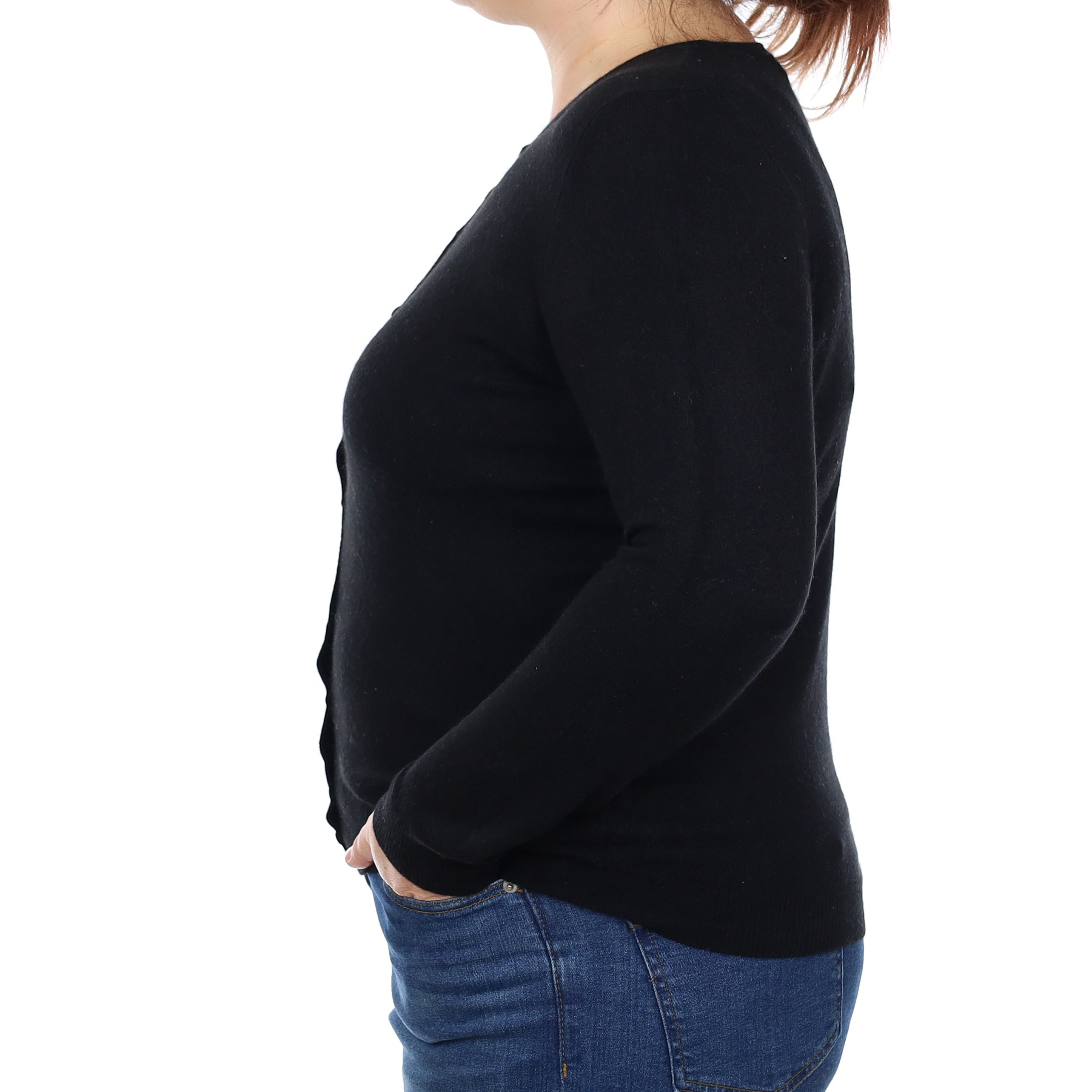 Black Cashmere Crew Neck Cardigan Large