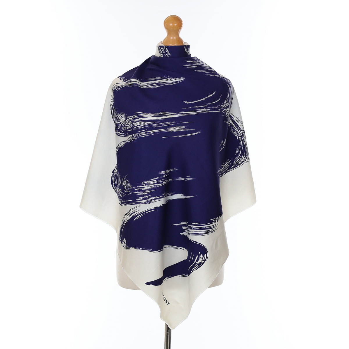 Givenchy Navy Brush Stroke Vintage Silk Scarf