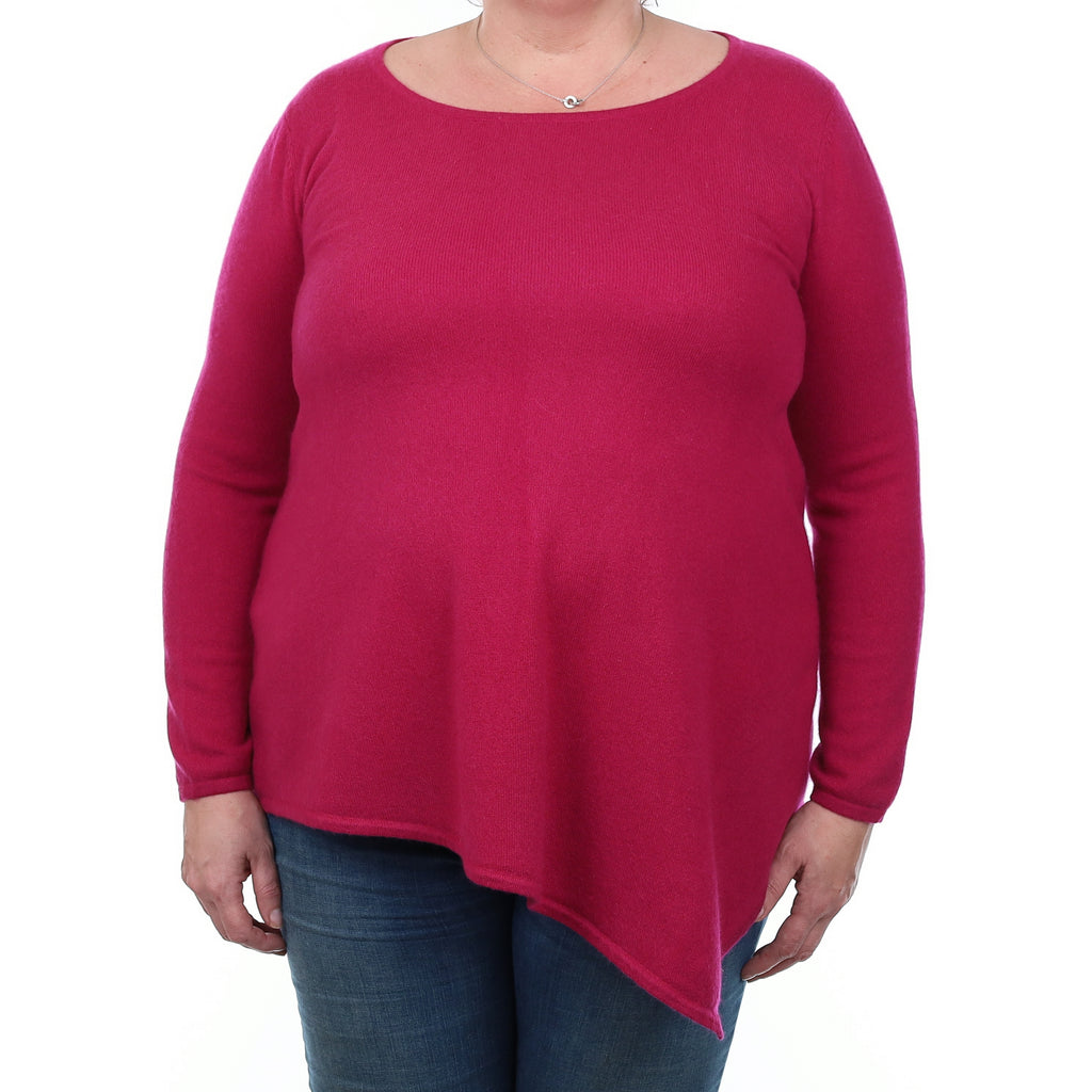 Neiman Marcus Cherry Pink Cashmere Asymmetric Crew Neck Jumper Extra Large