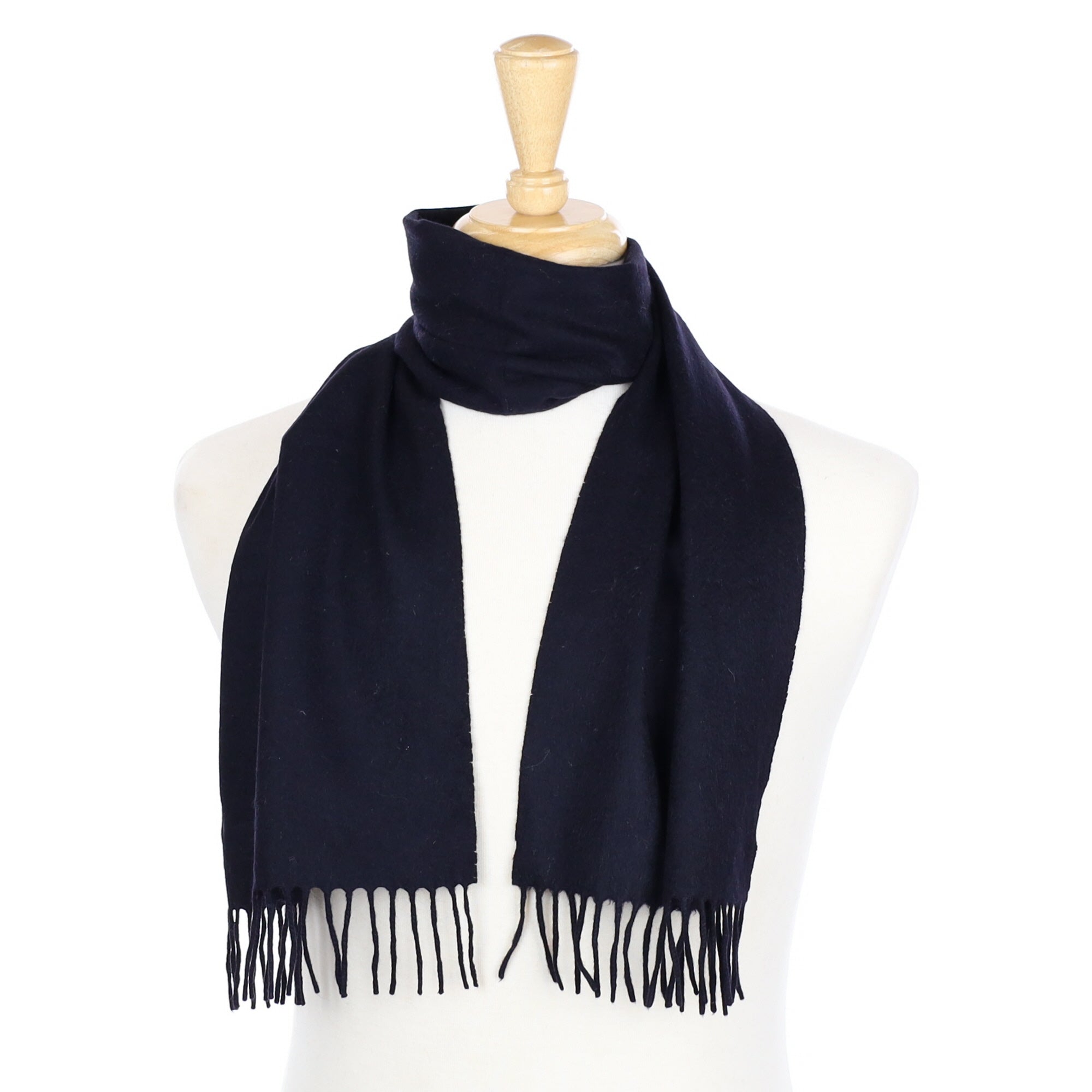 Navy Blue Cashmere Fringed Woven Scarf