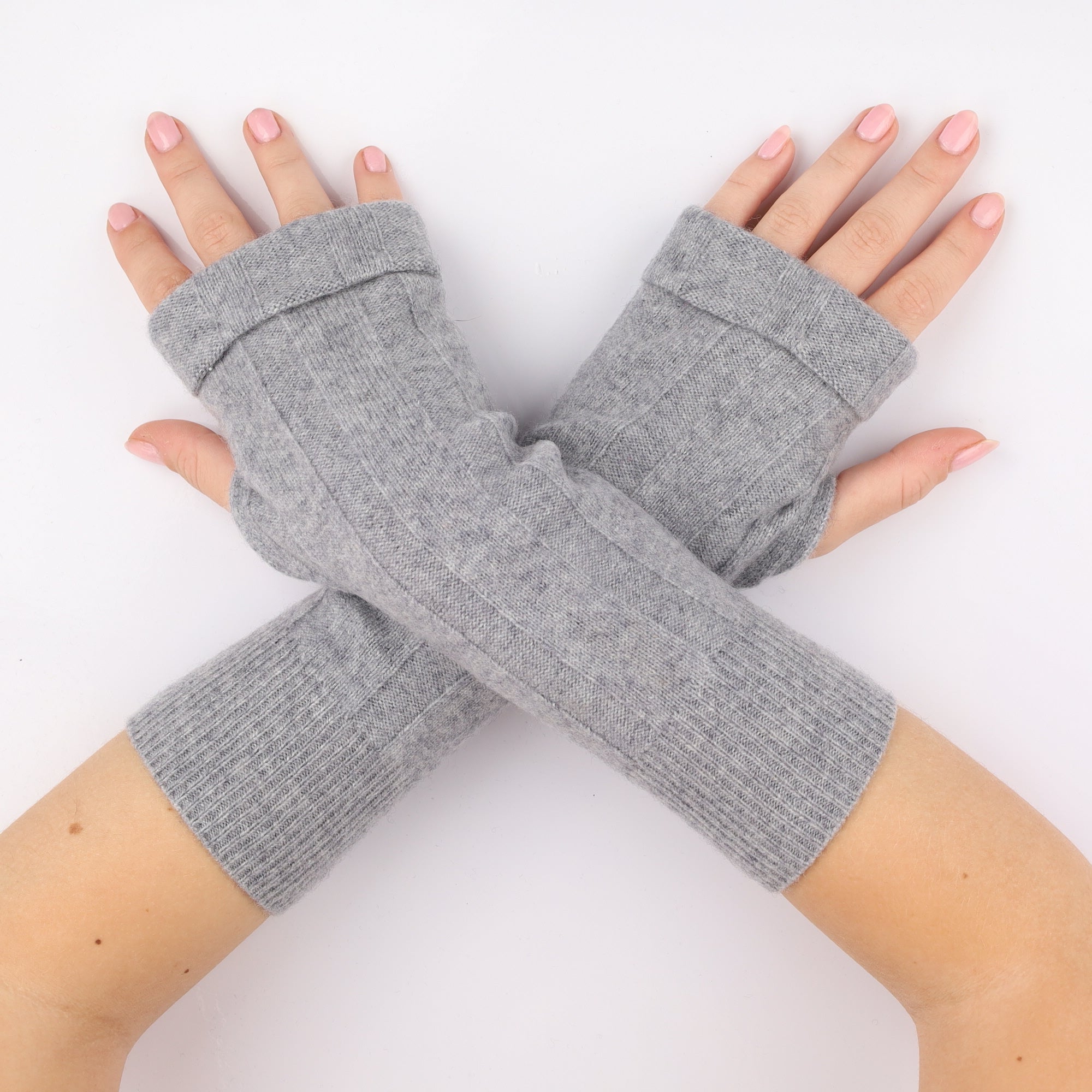 Smoke Grey Rib Knit Fingerless Gloves
