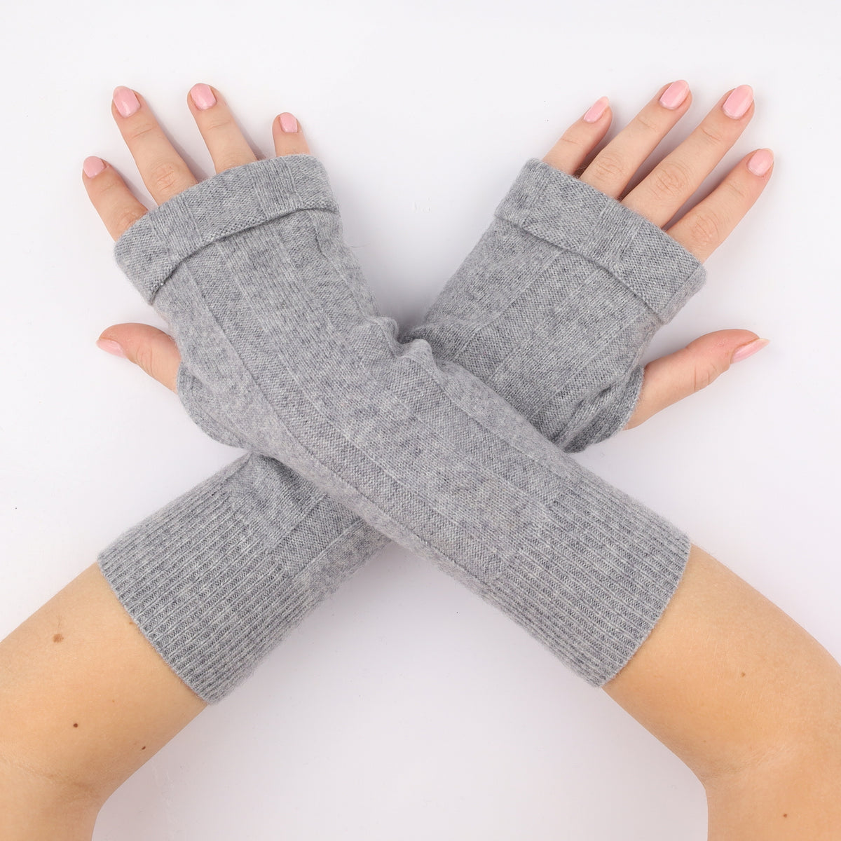 Smoke Grey Rib Knit Fingerless Gloves