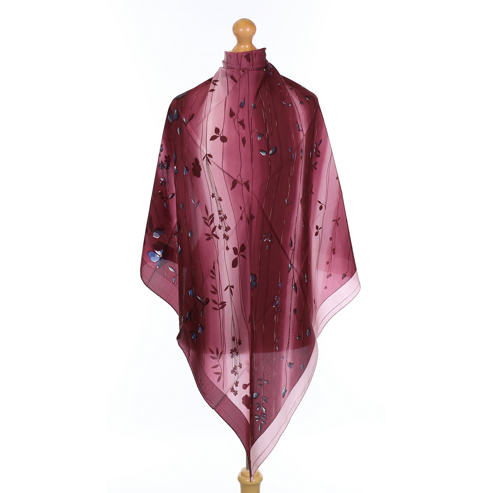 Plum Purple Floral Silk Scarf