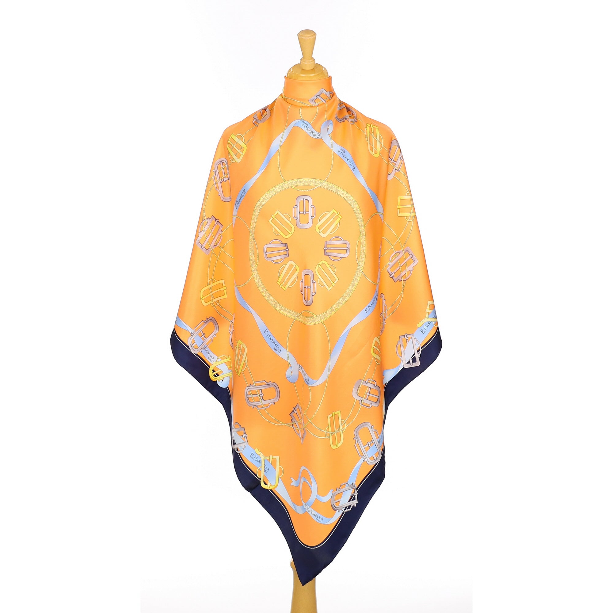 Brand New E.Marinella Peach and Navy Blue Silk Scarf