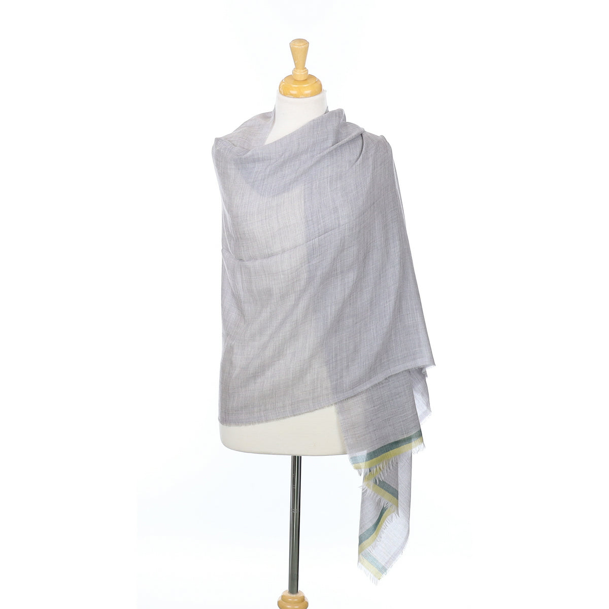 Scottish Begg & Co Grey and Yellow Fine Woven Cashmere Wrap