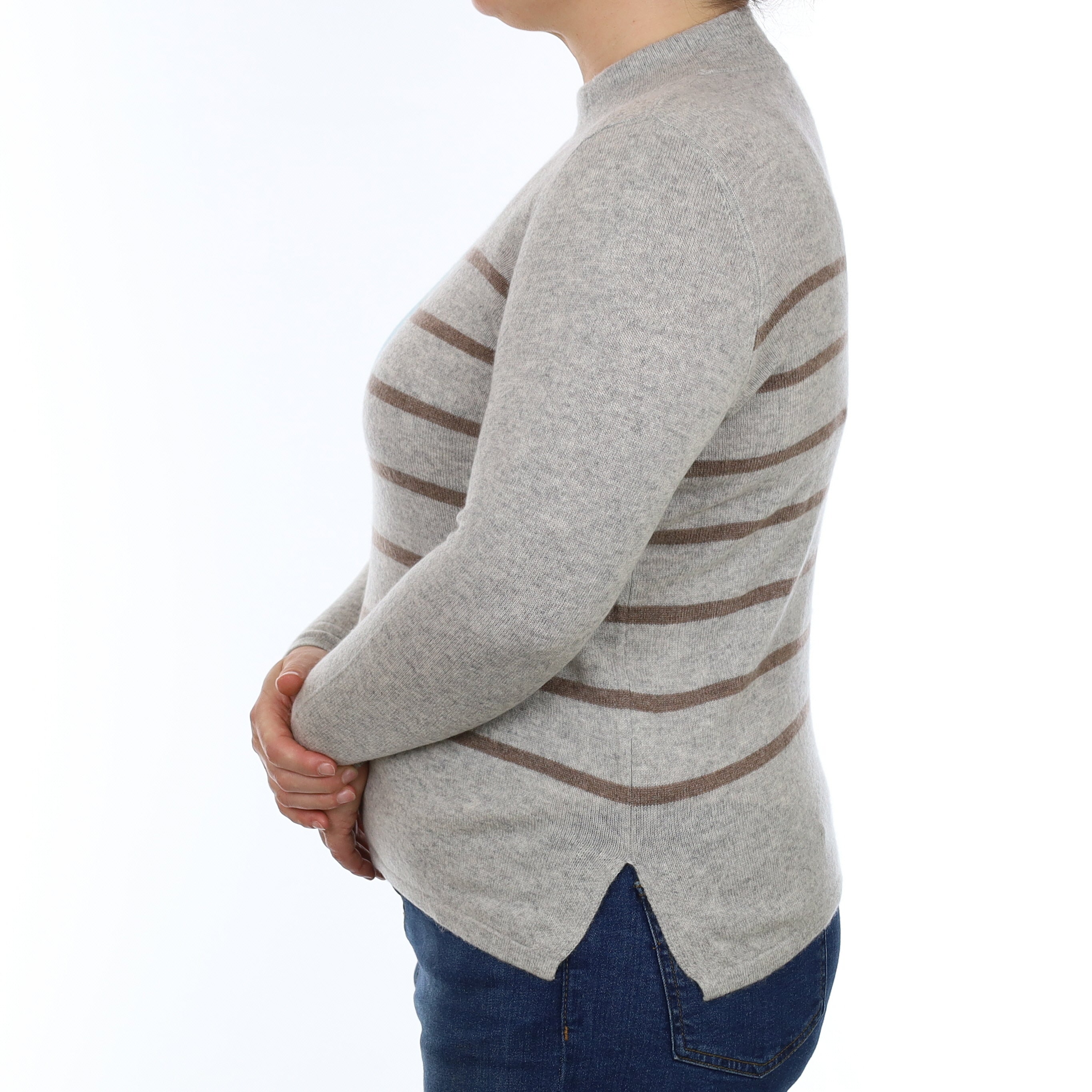 Smoke Grey Flower Design Cashmere Turtle Neck Jumper Large