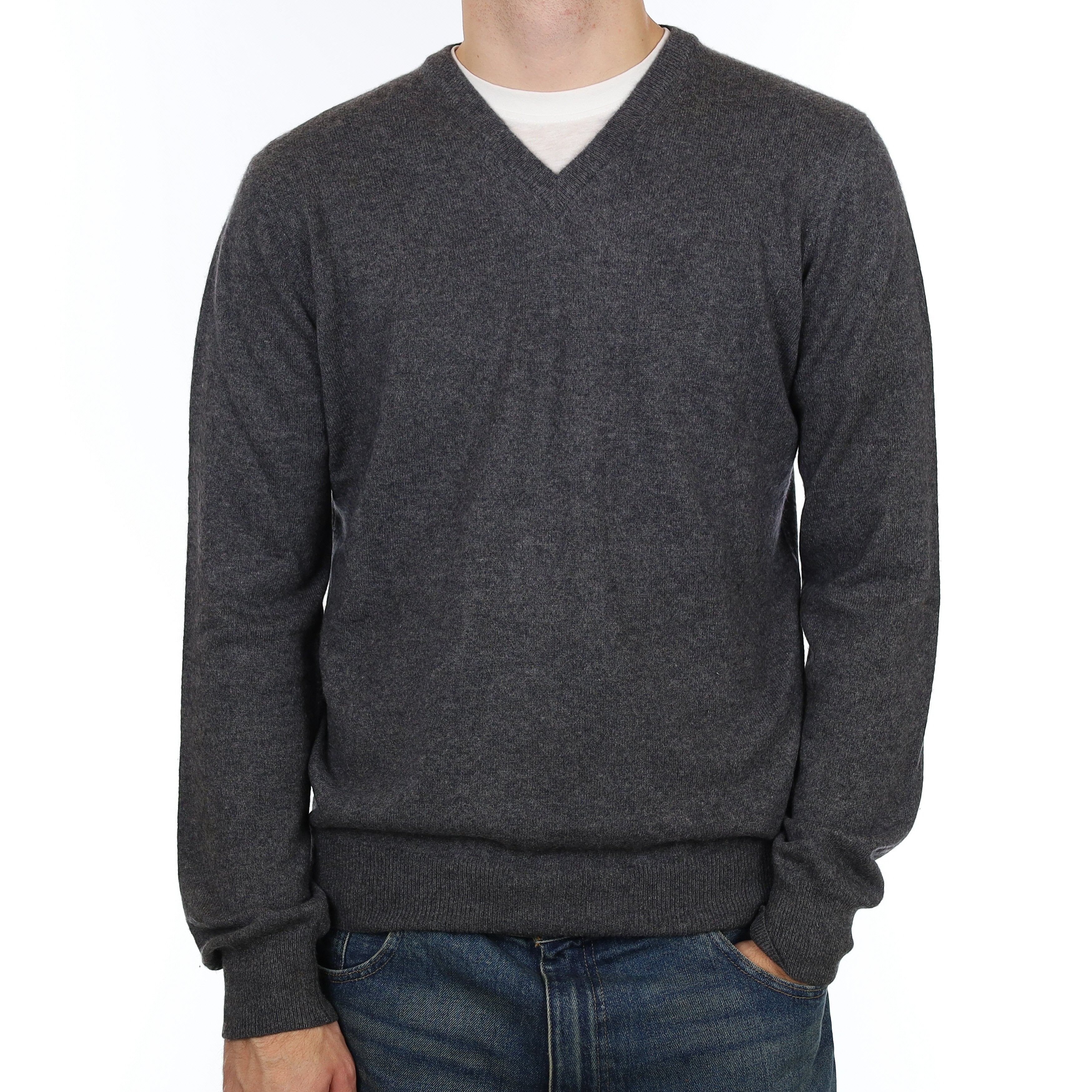 Men’s Slate Grey Cashmere V Neck Jumper Large