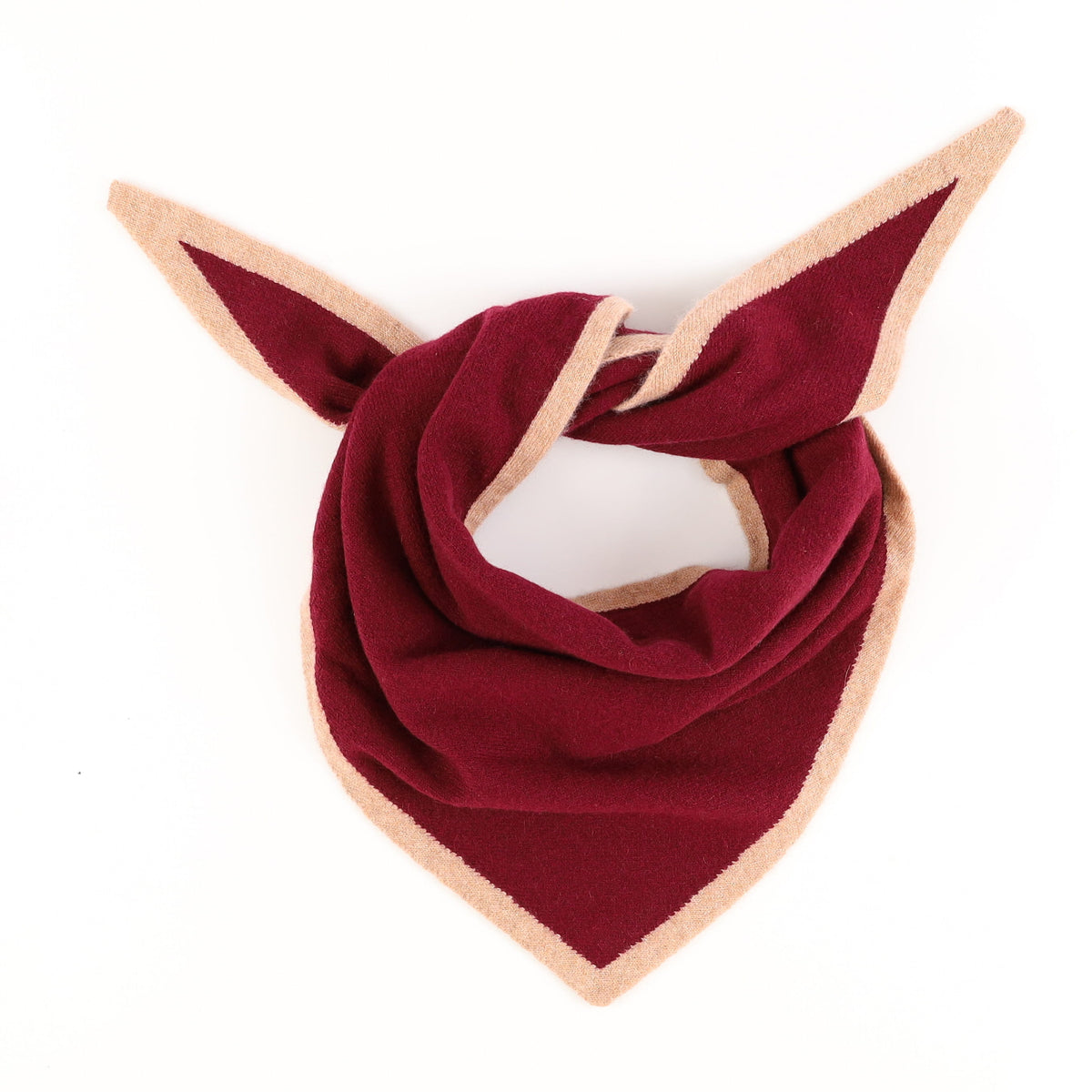 Brand New Wine Red and Caramel Recycled Cashmere Triangle Scarf
