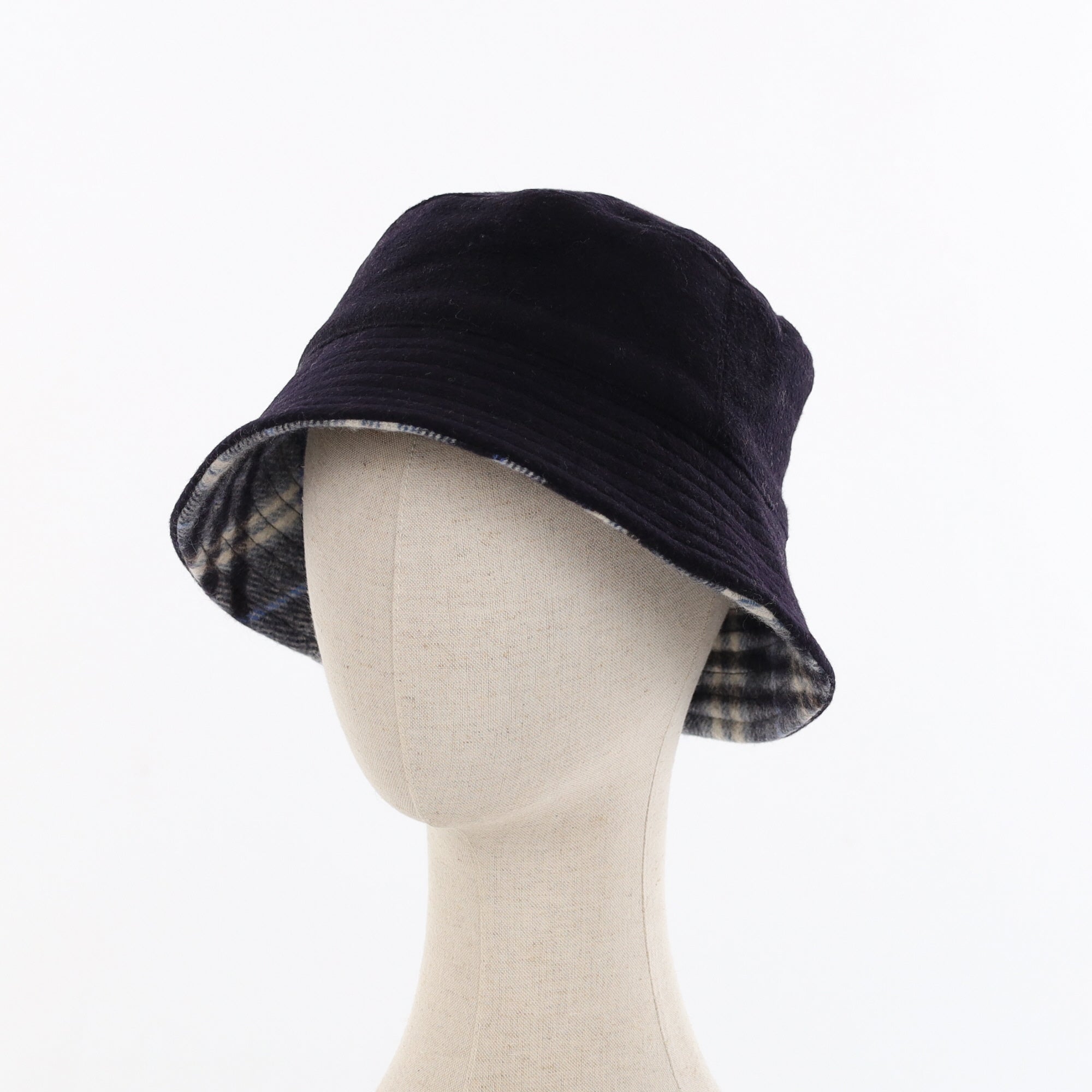 Unisex Grey & Blue Check Reversible Cashmere Bucket Hat Men’s - M Women’s - L