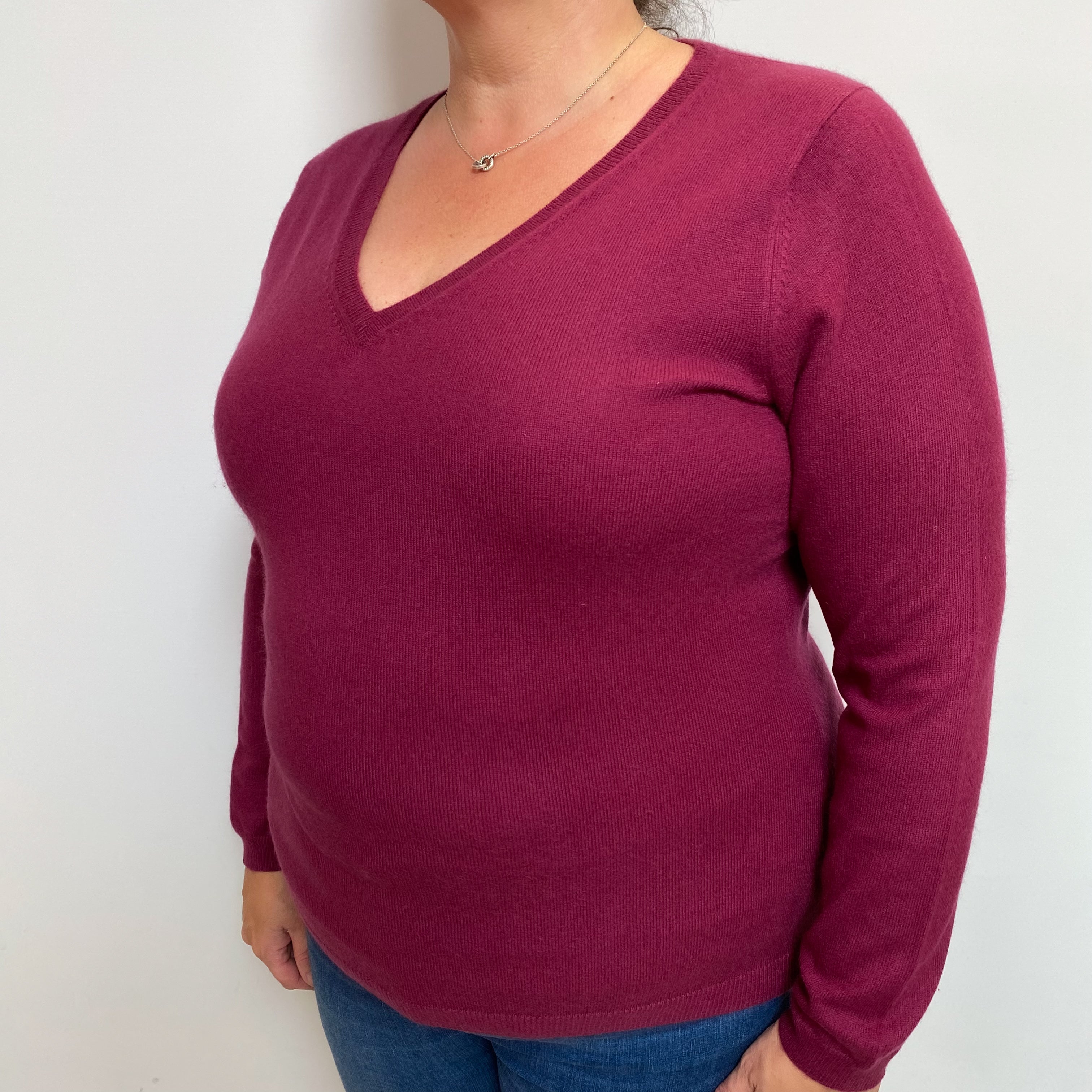 Fig Purple Cashmere V Neck Jumper Extra Large
