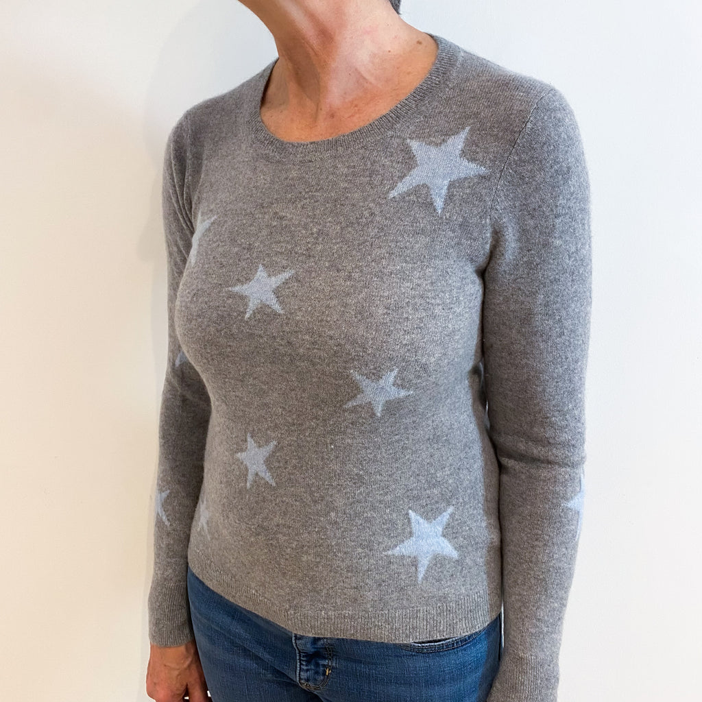 Ash Grey Blue Star Cashmere Crew Neck Jumper Medium