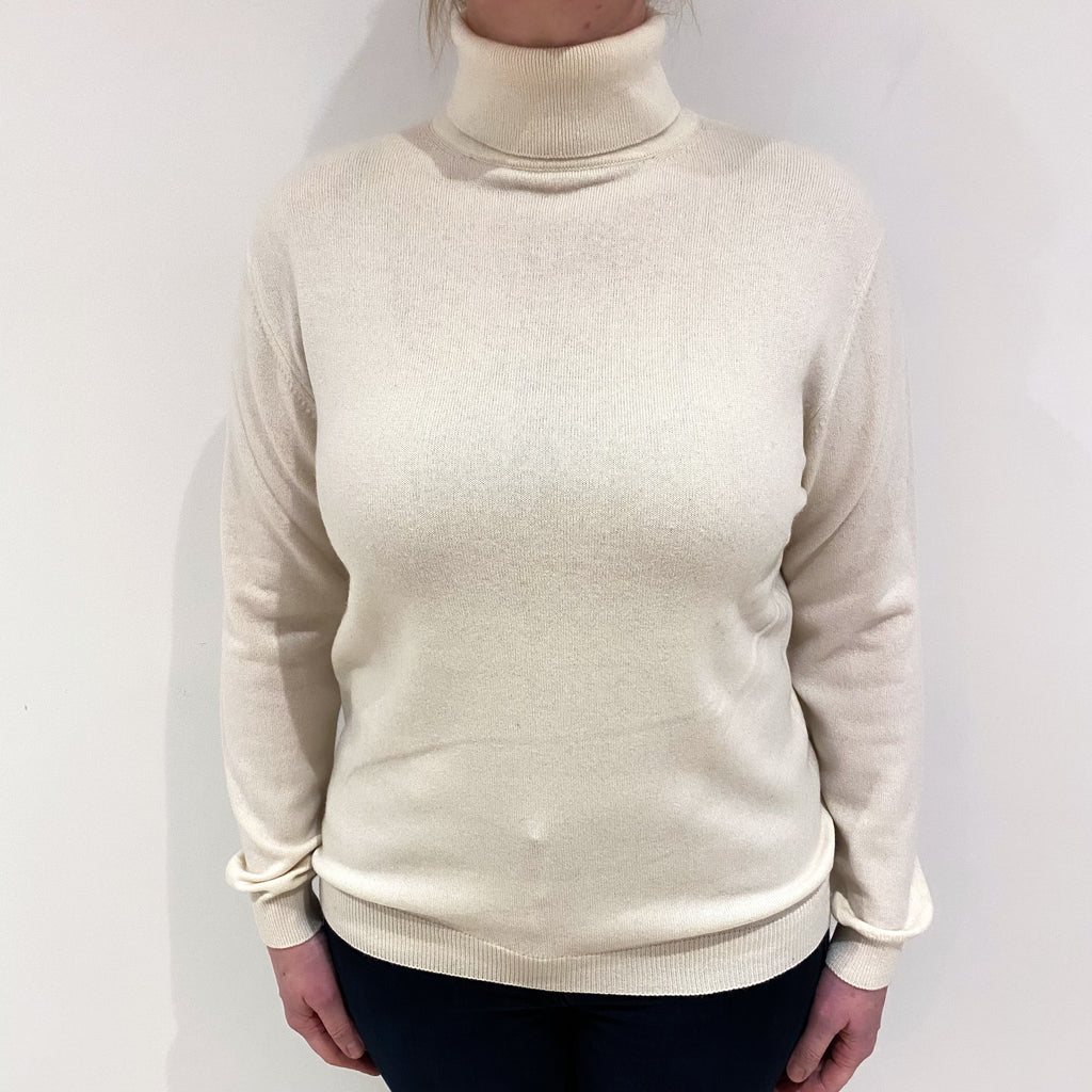 Cream Cashmere Polo Neck Jumper Large