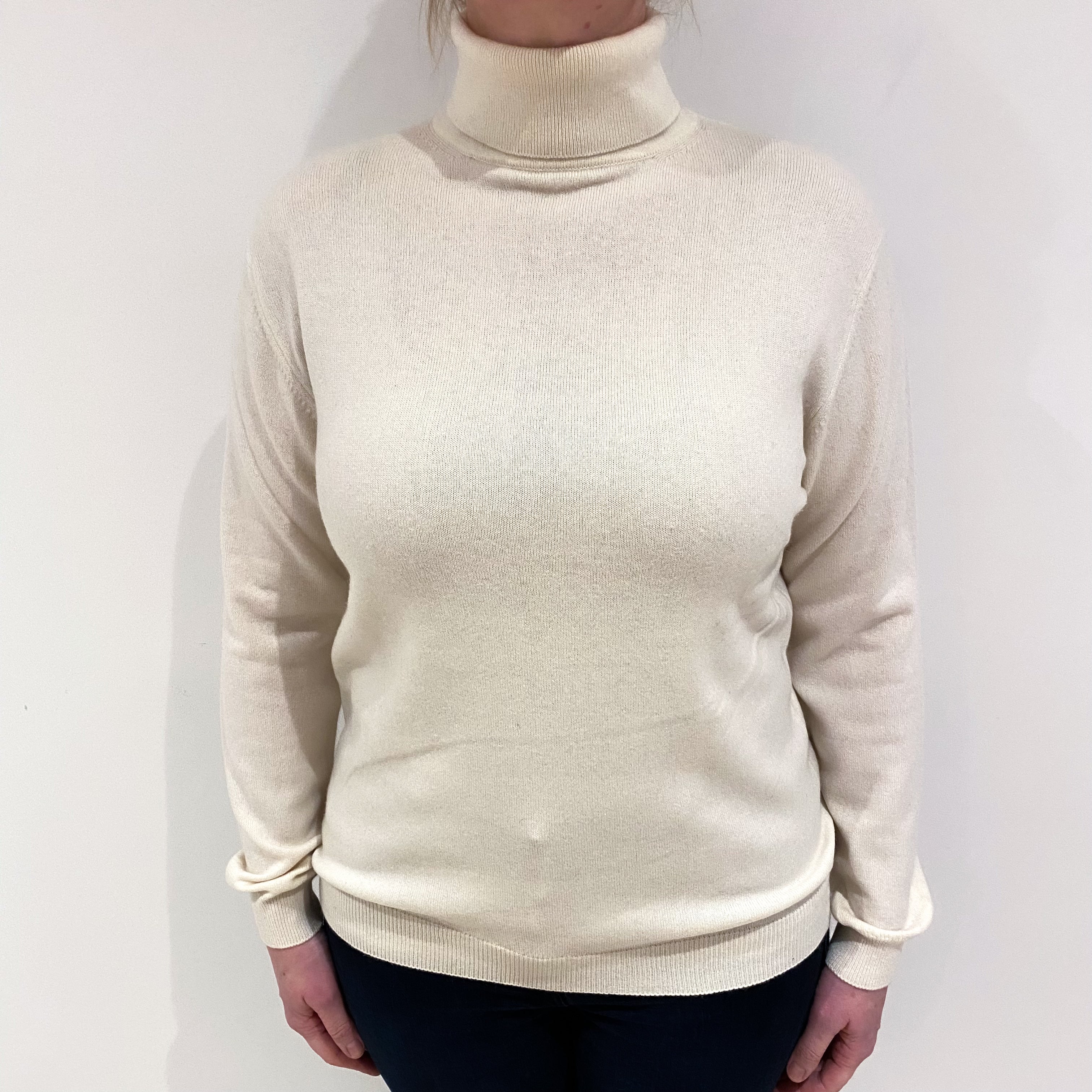 Cream Cashmere Polo Neck Jumper Large