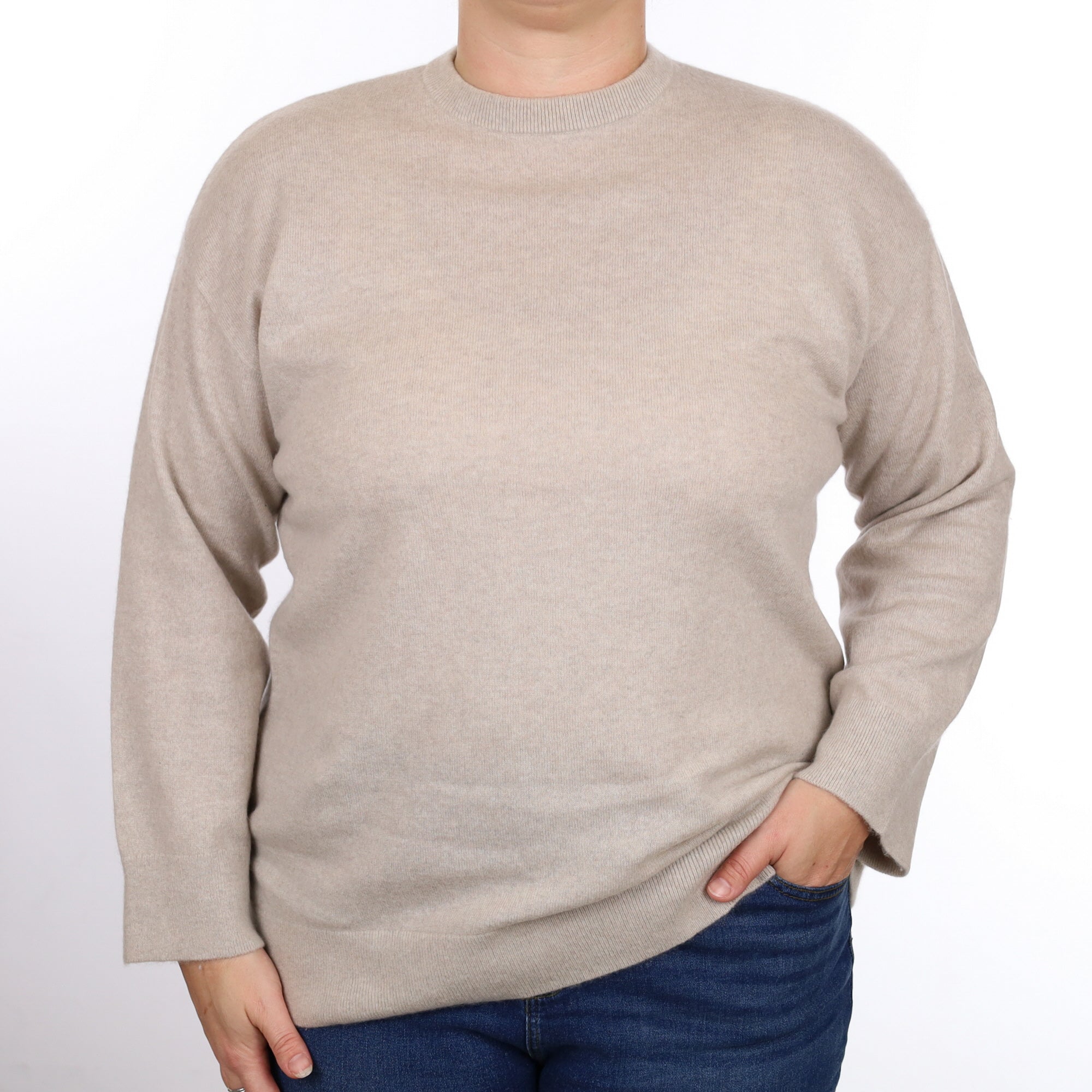 Oatmeal Cashmere Wide Sleeve Crew Neck Jumper Large