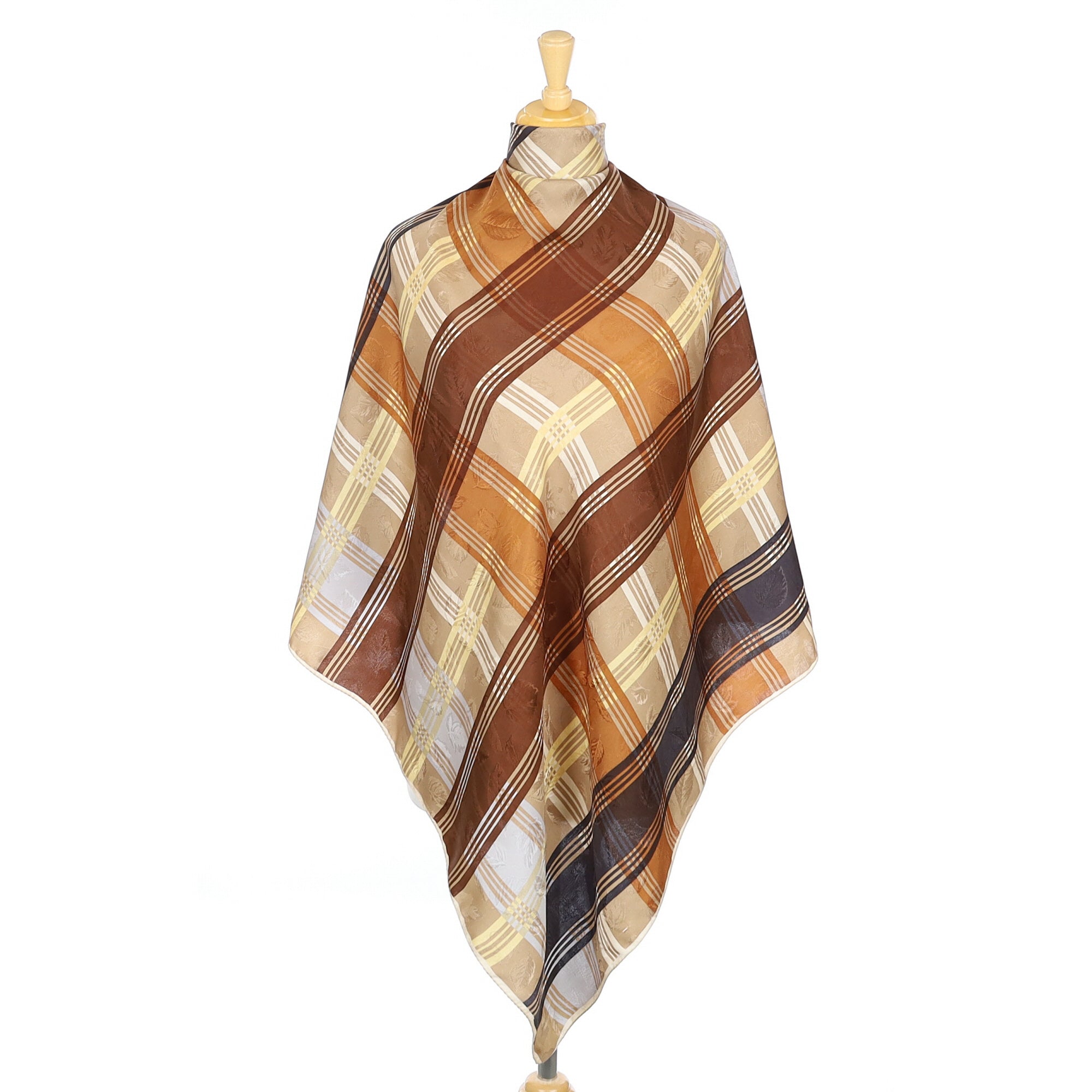 Renard Brown Checked Vintage Silk Scarf
