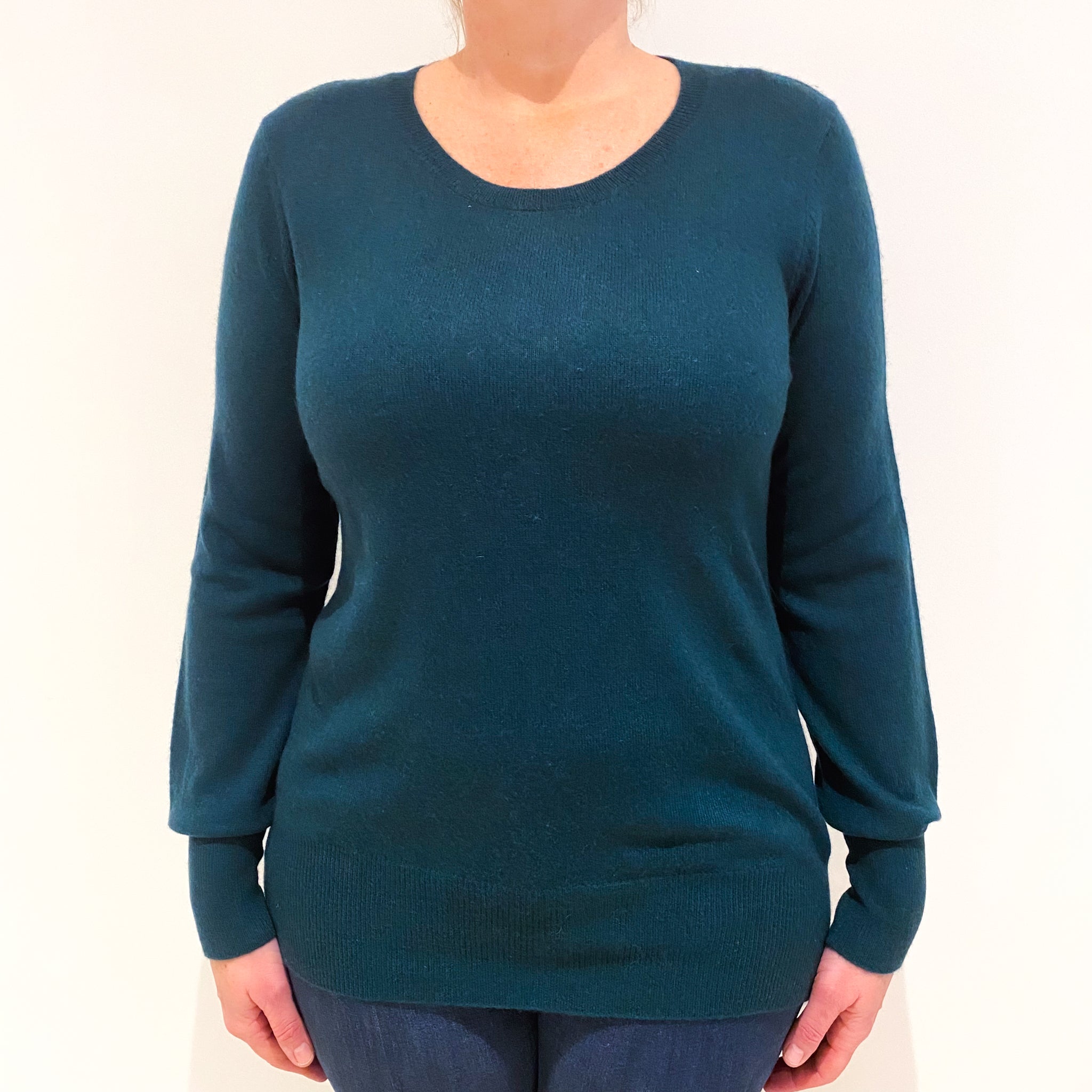 Bottle Green Cashmere Crew Neck Jumper Large