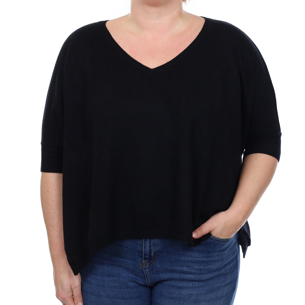 Black Cashmere Slouchy V Neck Jumper Large