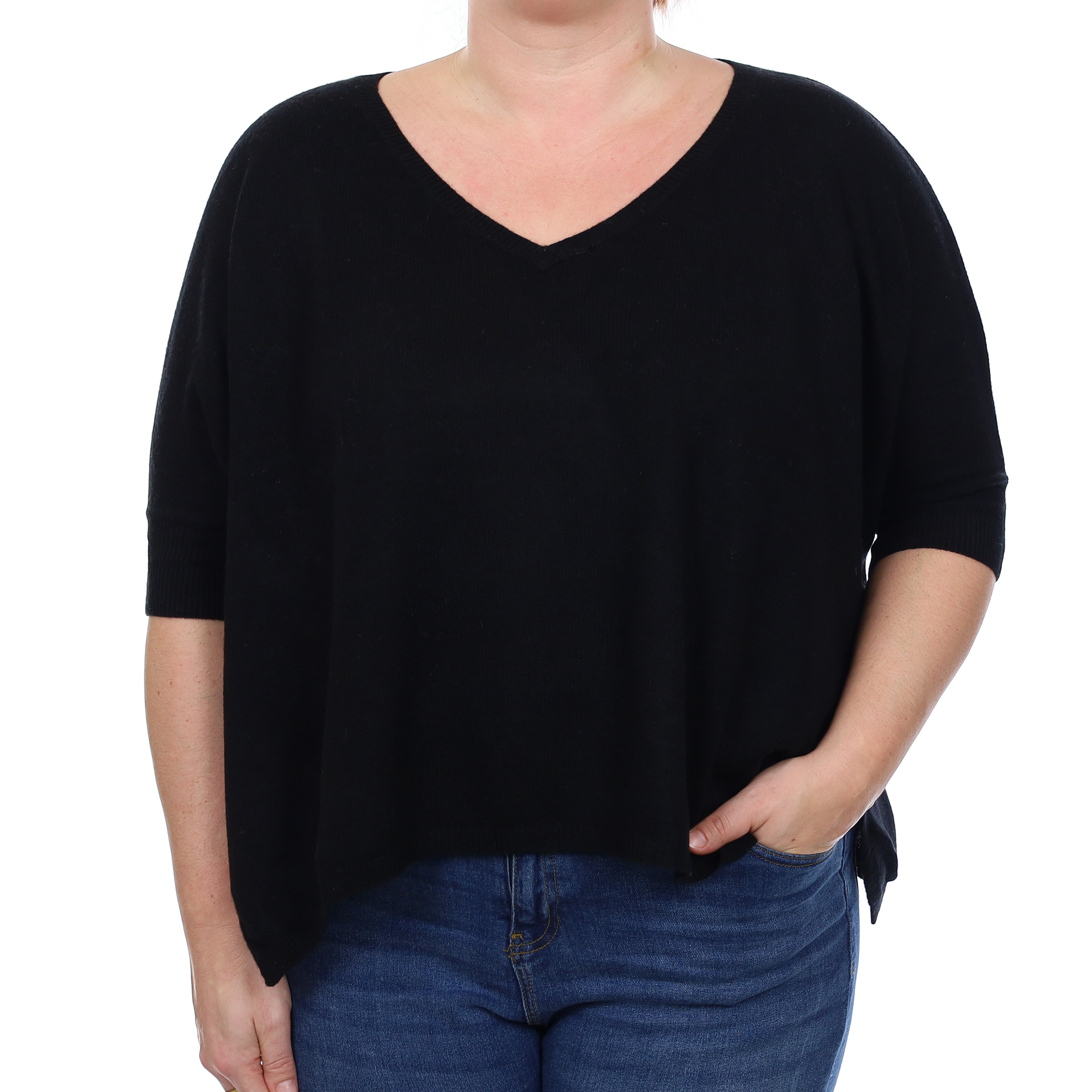 Black Cashmere Slouchy V Neck Jumper Large