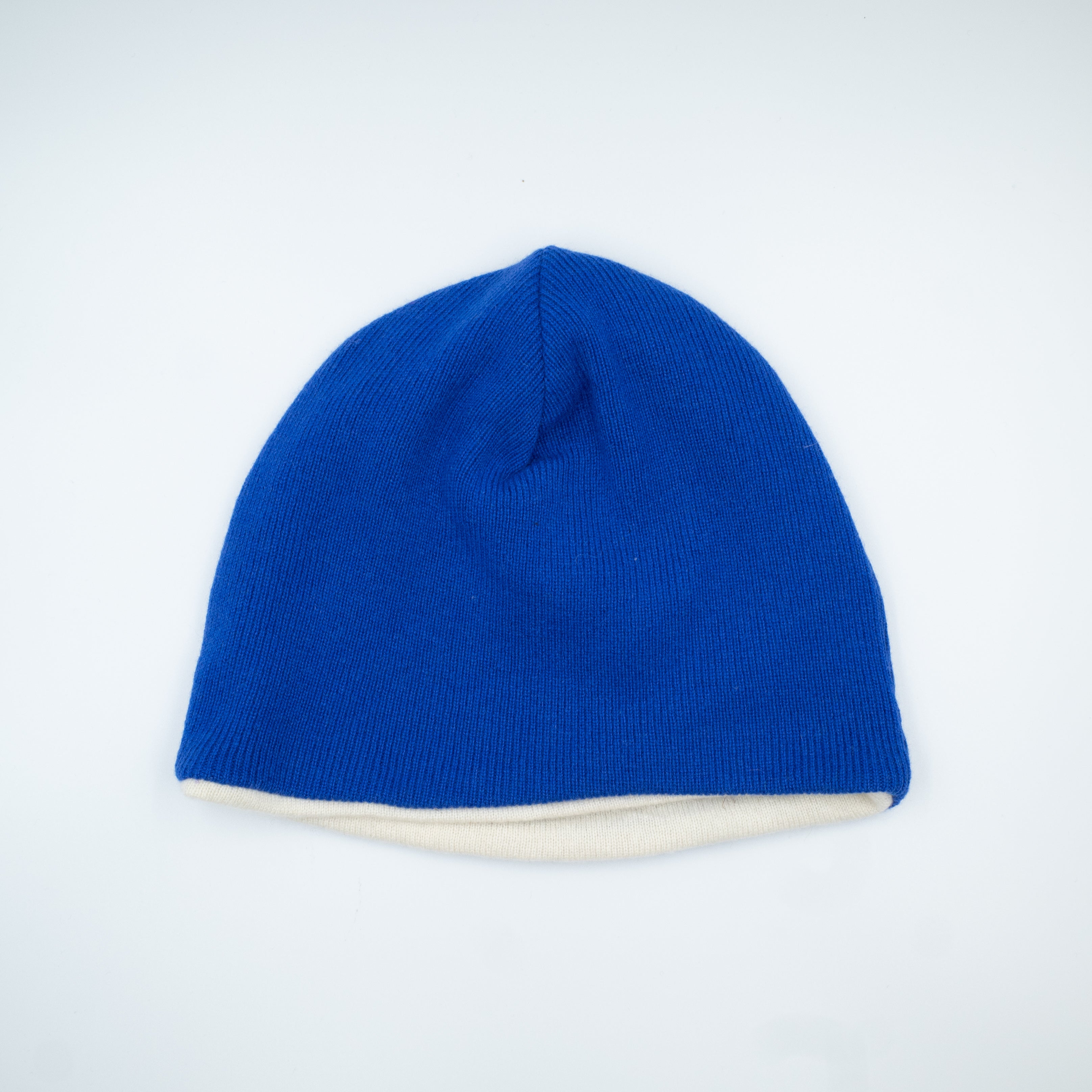 Admiral Blue and Cream Cashmere Beanie Hat