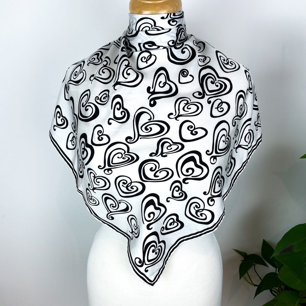 Monochrome Heart Design Silk Scarf