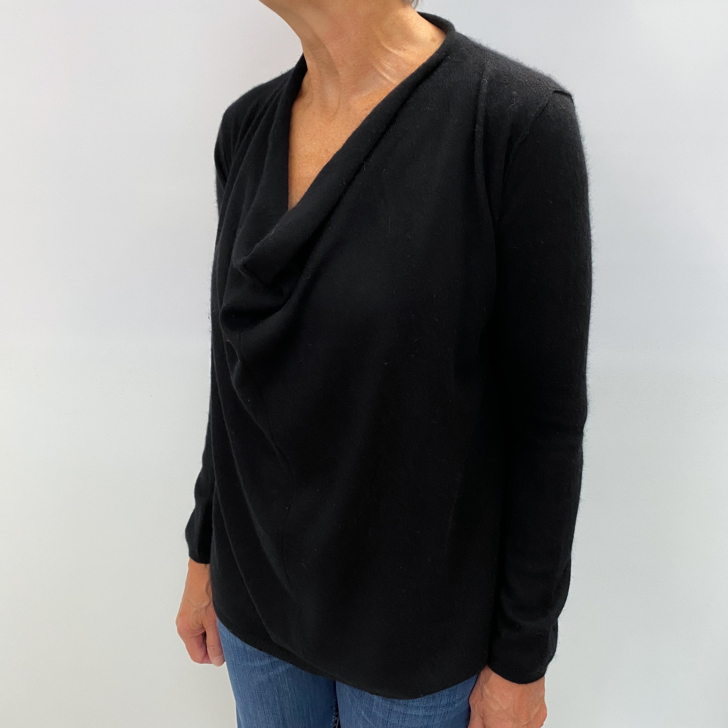 Black Cashmere Drape Neck Jumper Medium