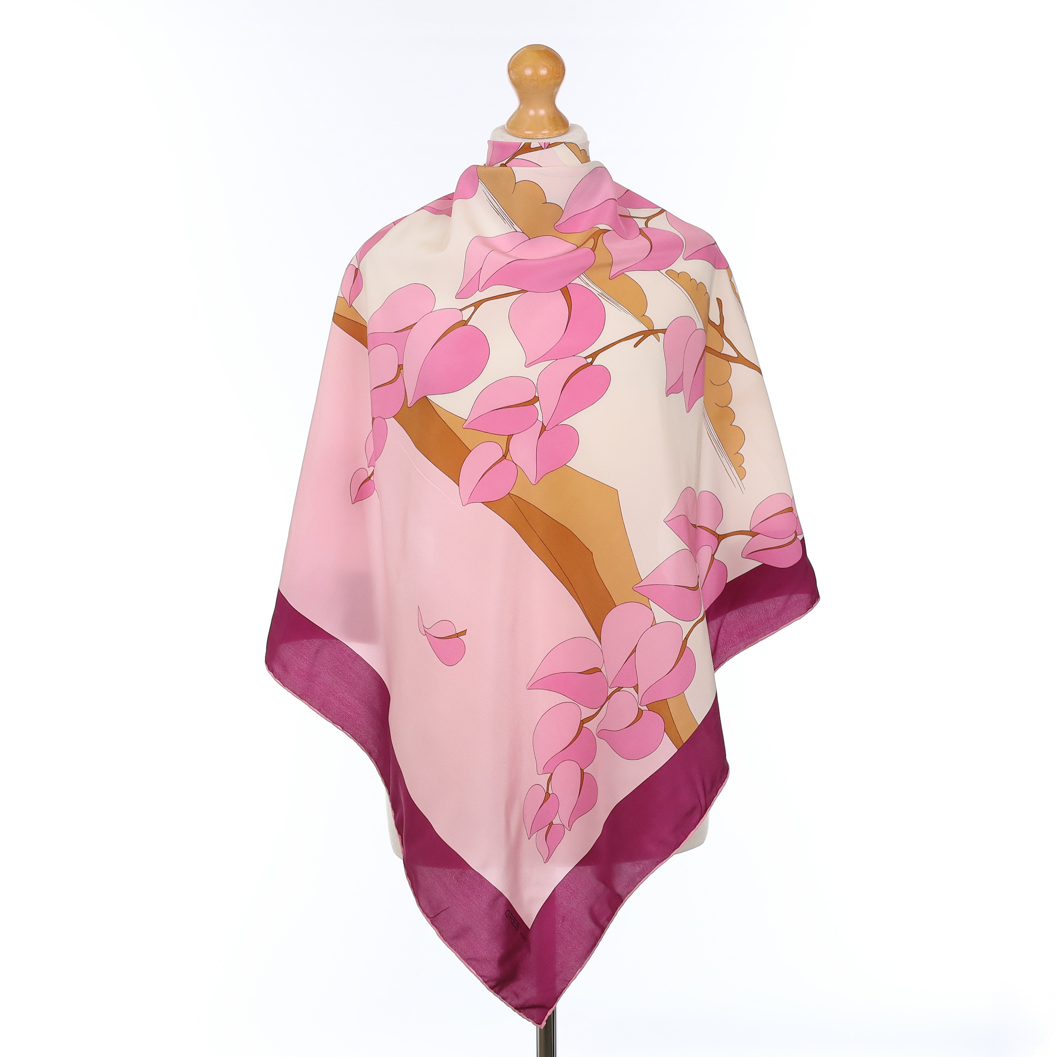 Grès Pink Floral Landscape Design Vintage Silk Scarf