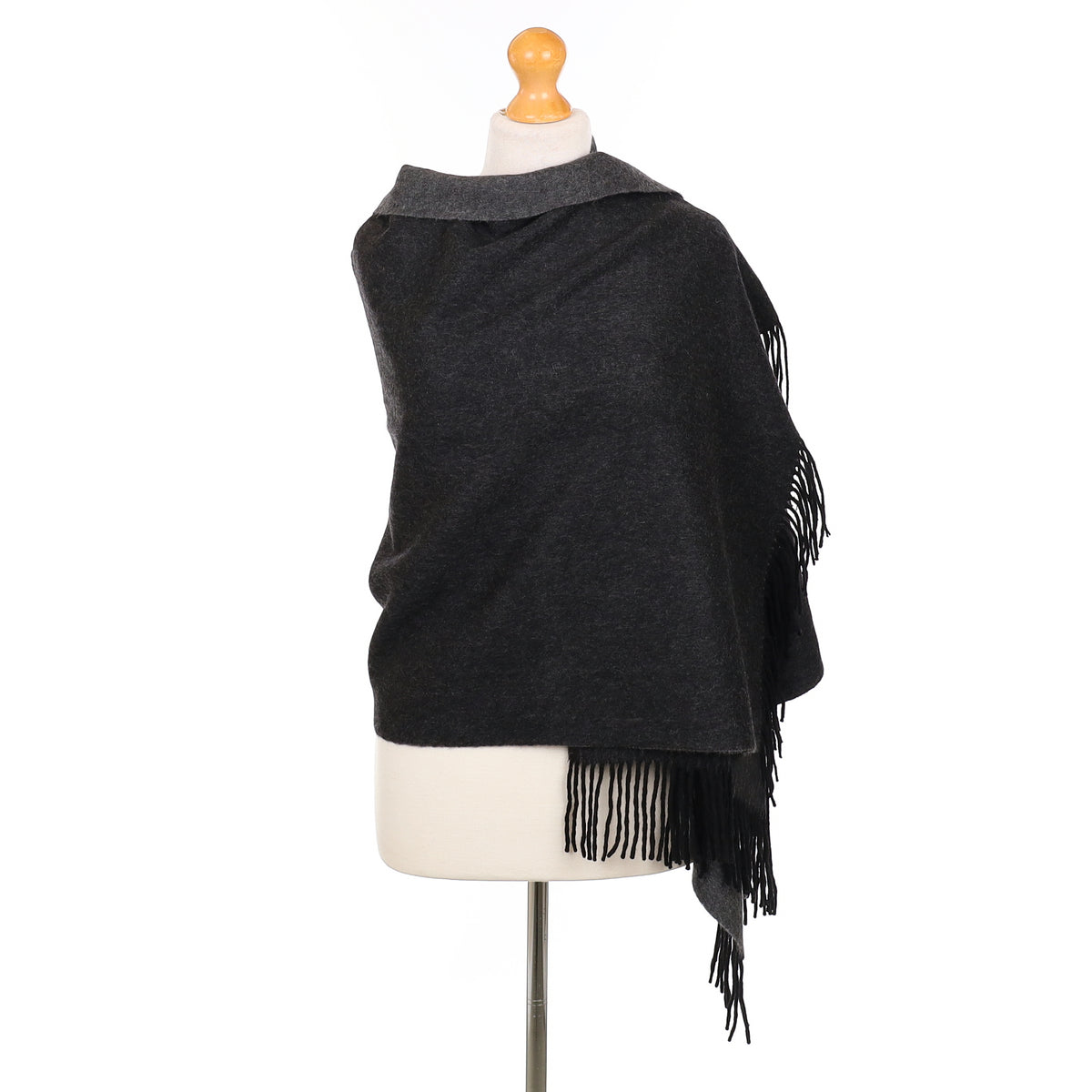 Charcoal Grey and Black Cashmere Heavy Woven Wrap