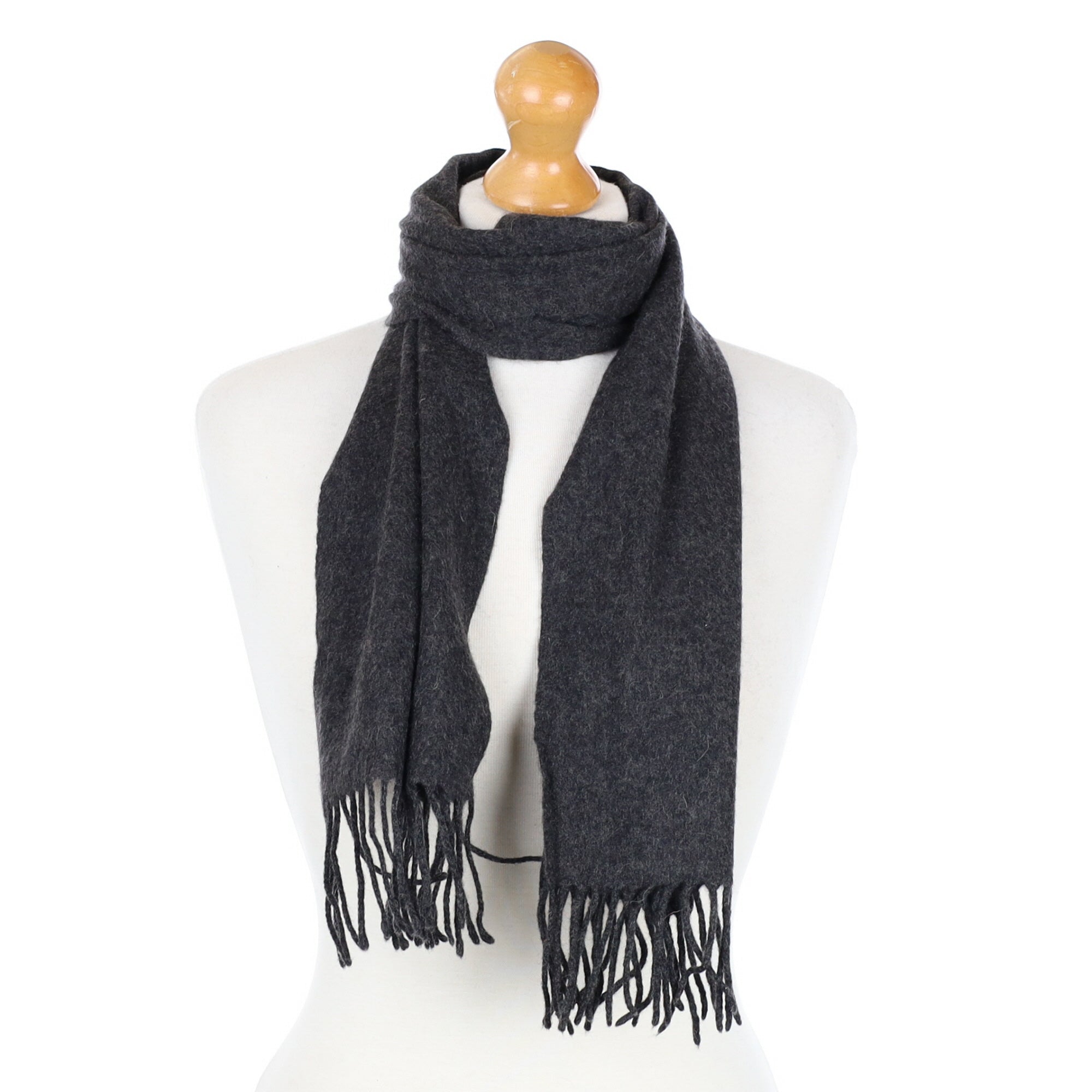Charcoal Grey Cashmere Fringed Woven Scarf