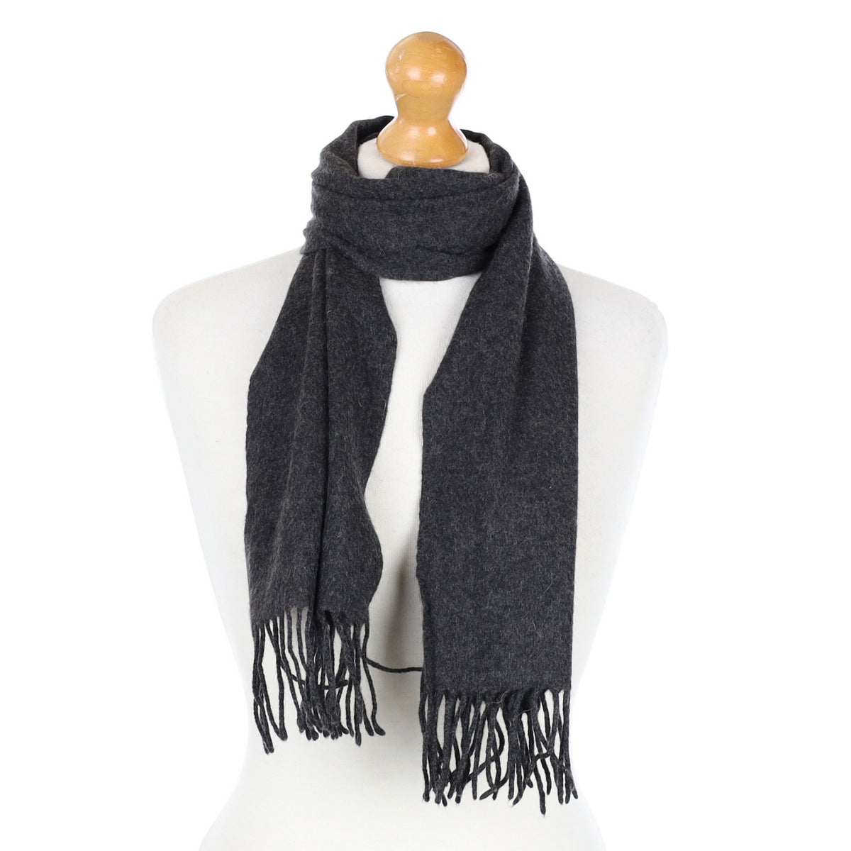 Charcoal Grey Cashmere Fringed Woven Scarf