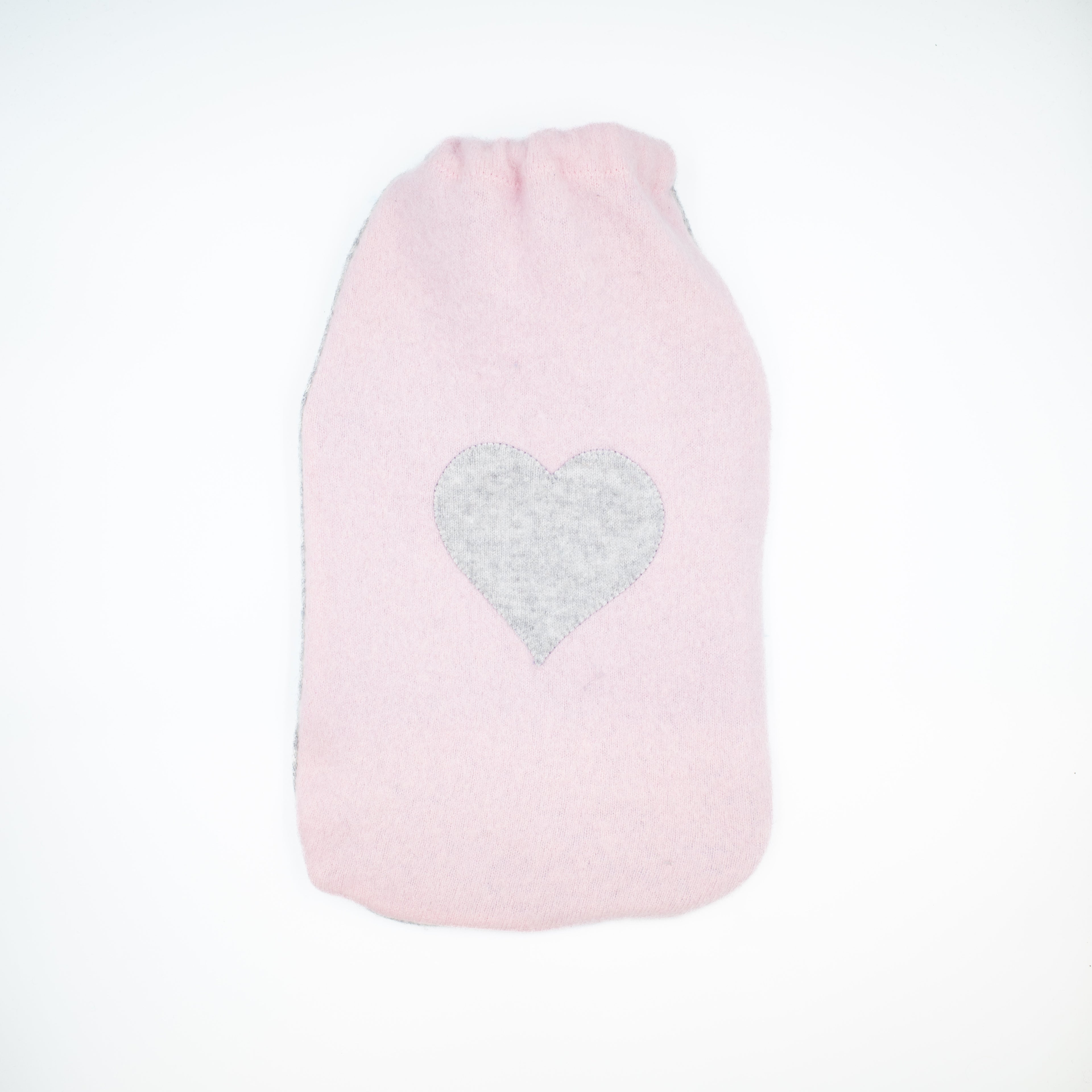 Baby Pink and Pale Grey Heart Cashmere Large Hot Water Bottle