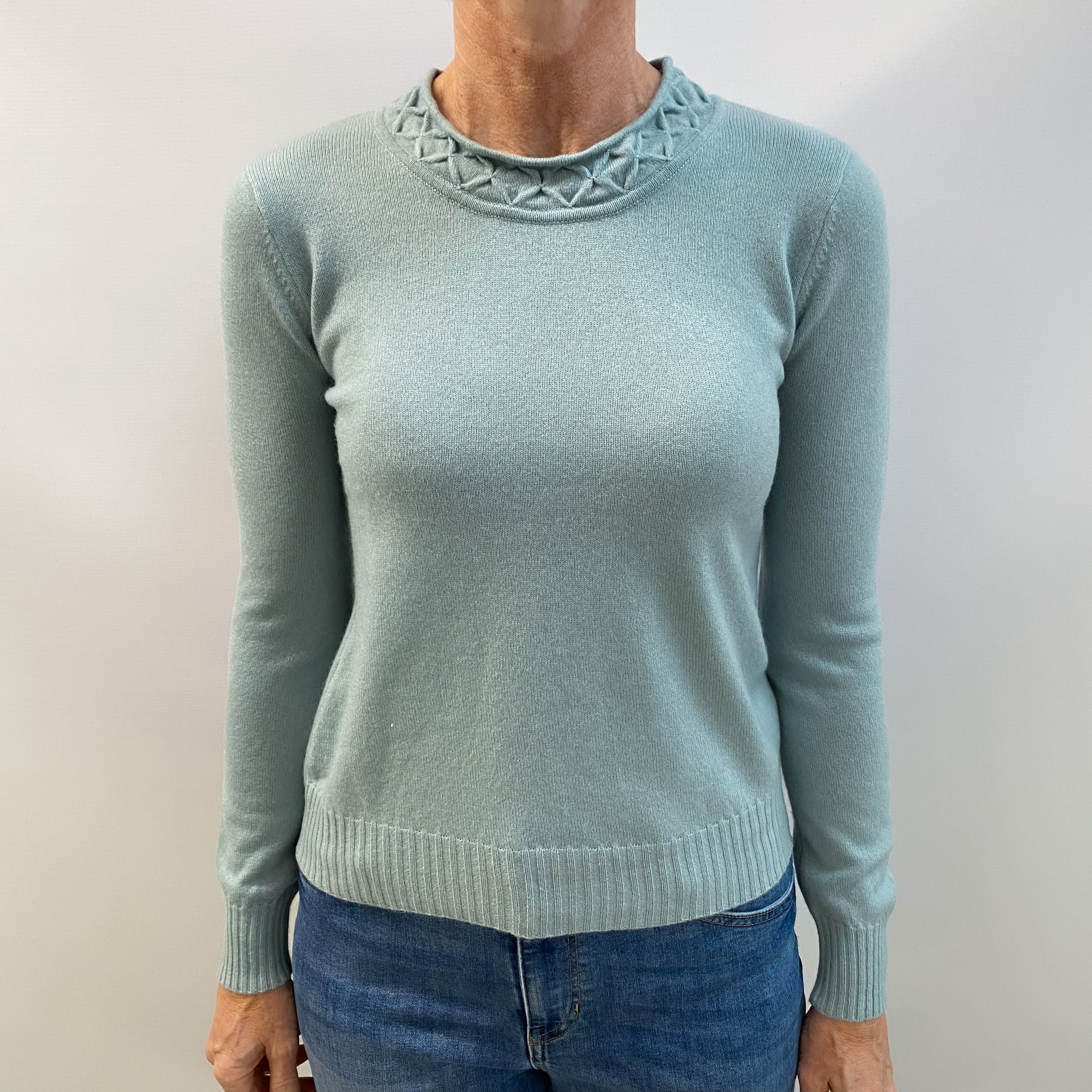 Duck Egg Blue Cashmere Crew Neck Jumper Small