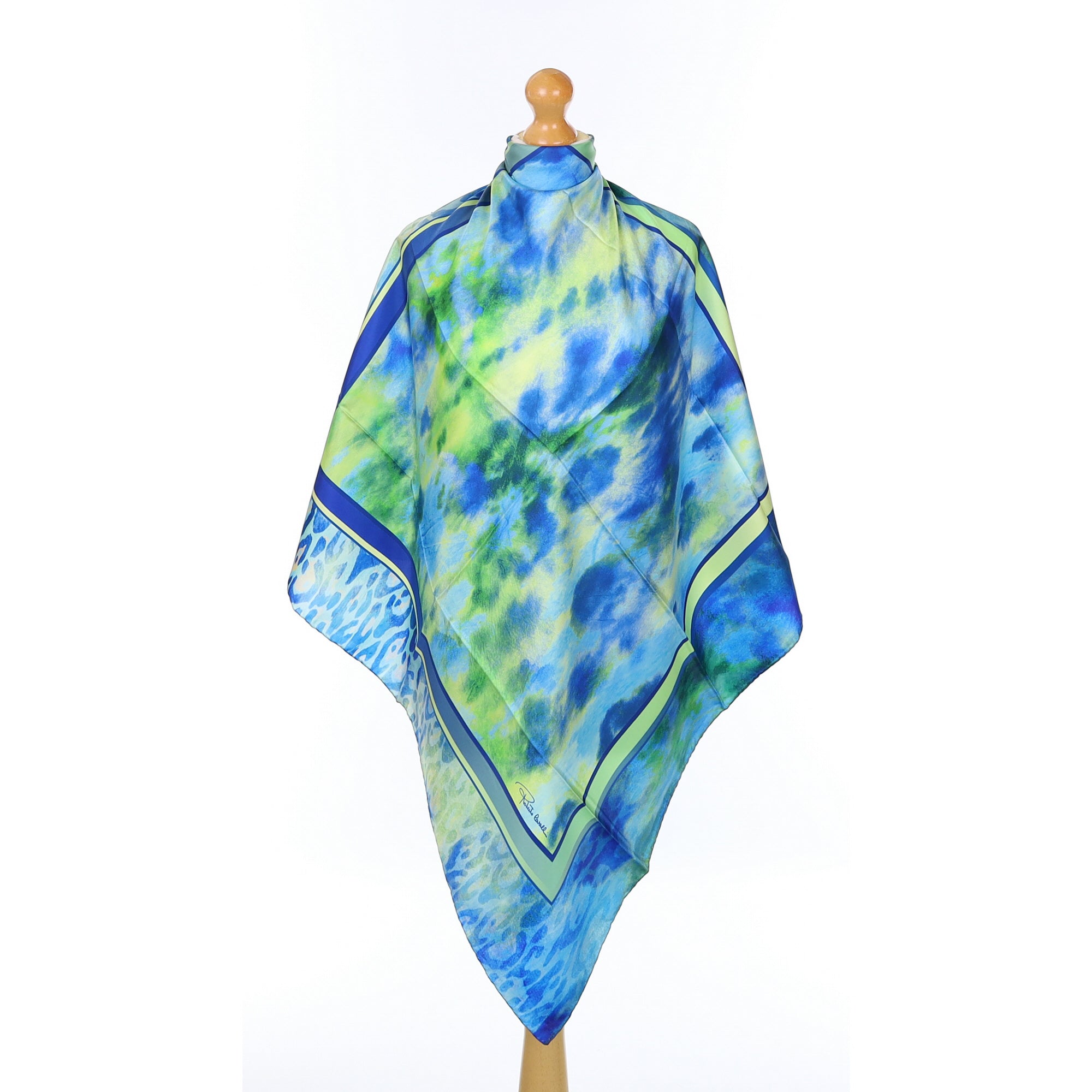 Brand New Roberto Cavalli Green and Blue Silk Scarf