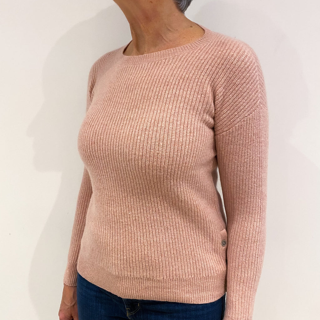 Blush Pink Chunky Rib Cashmere Crew Neck Jumper Medium