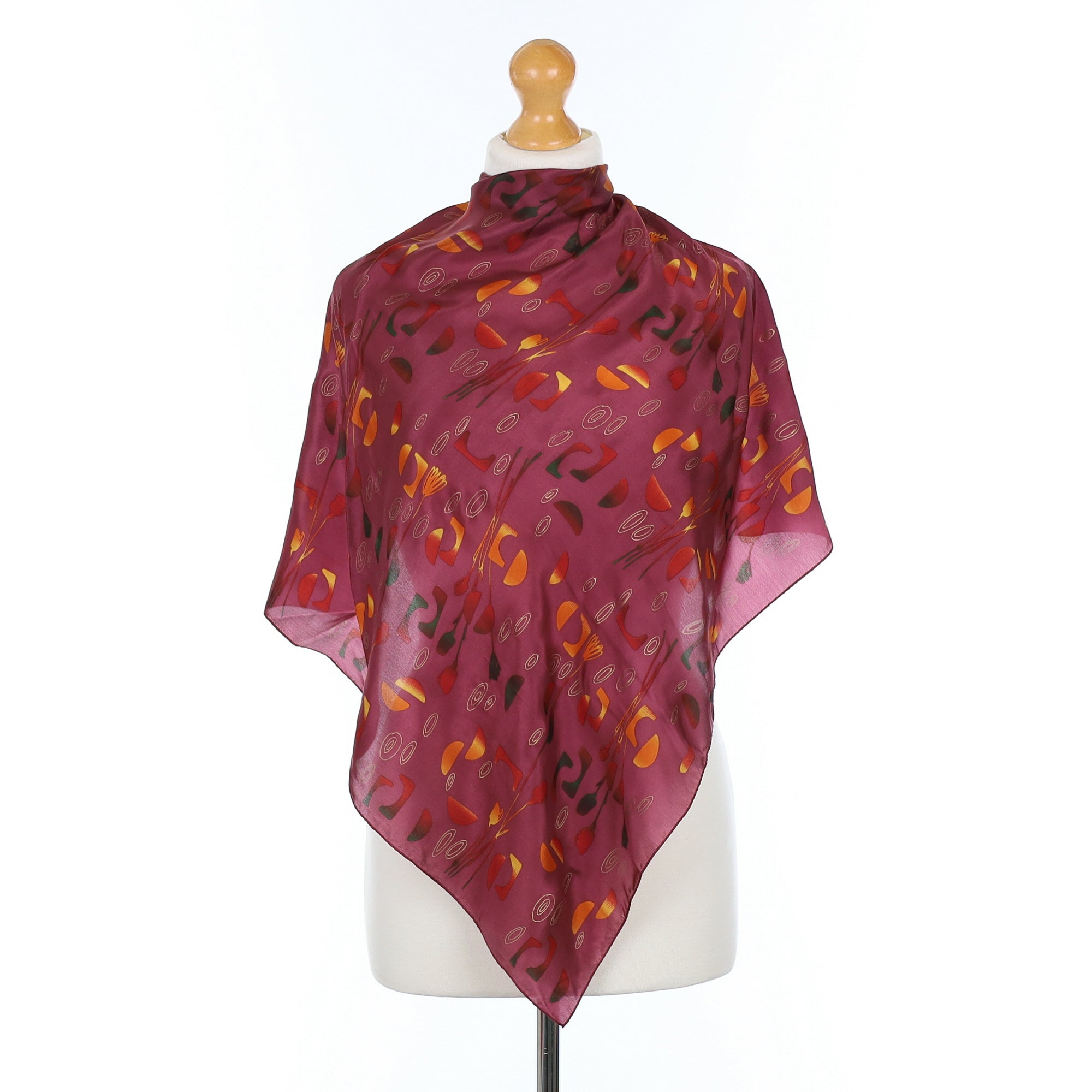Tie Rack Burgundy Abstract Vintage Silk Scarf