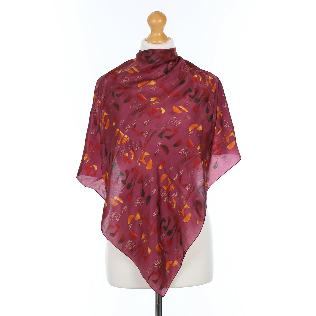 Tie Rack Burgundy Abstract Vintage Silk Scarf