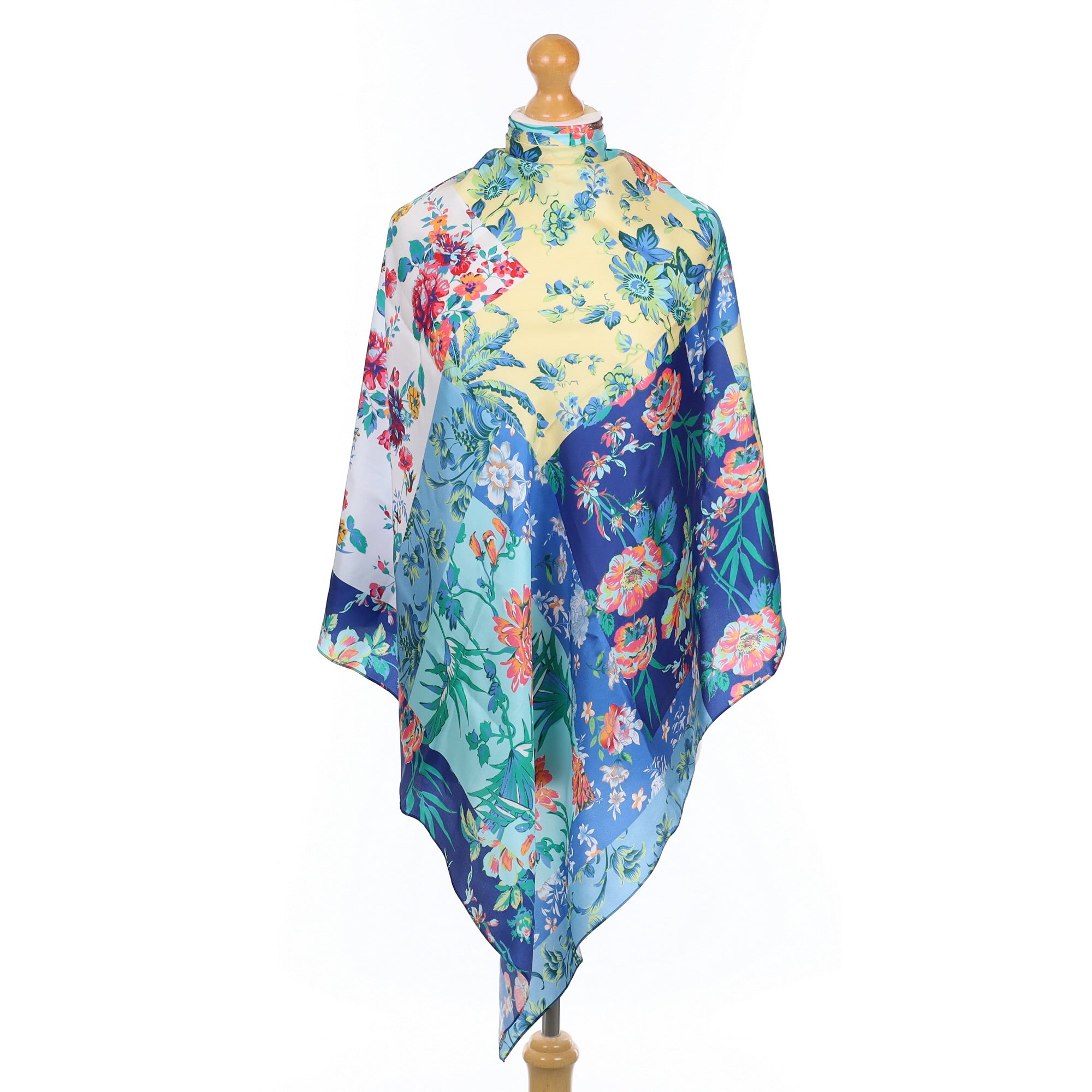 Brand New Echo Blue Floral Silk Scarf