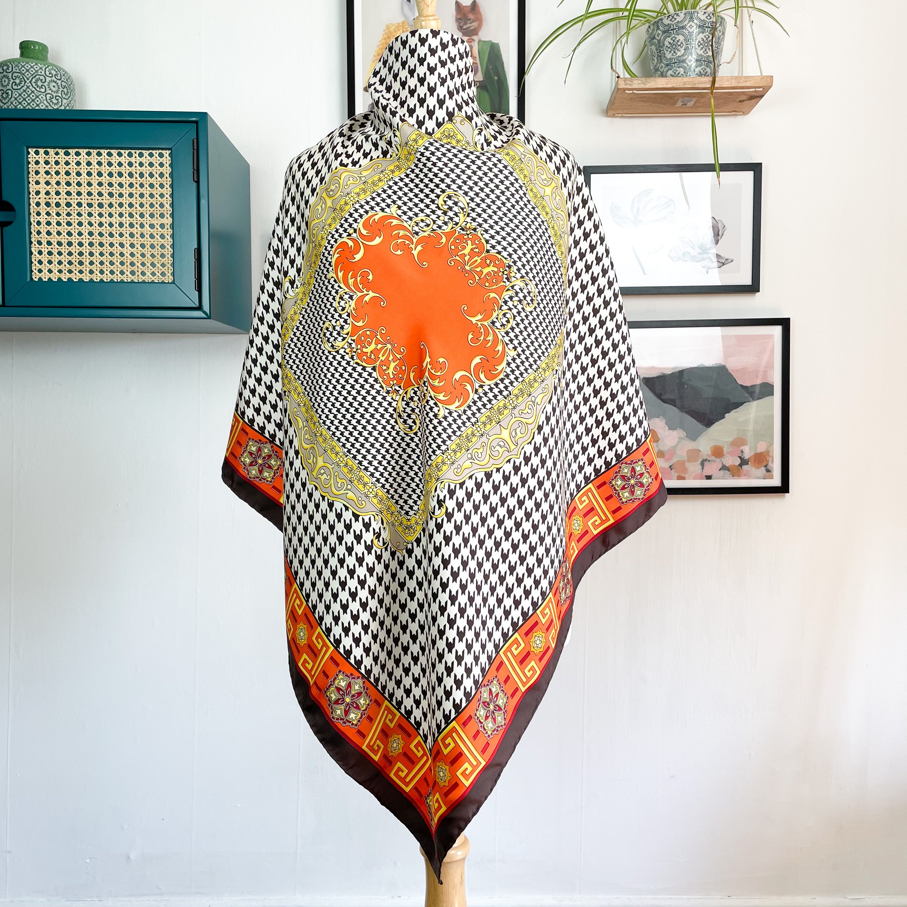 Bold Check Large Vintage Silk Scarf
