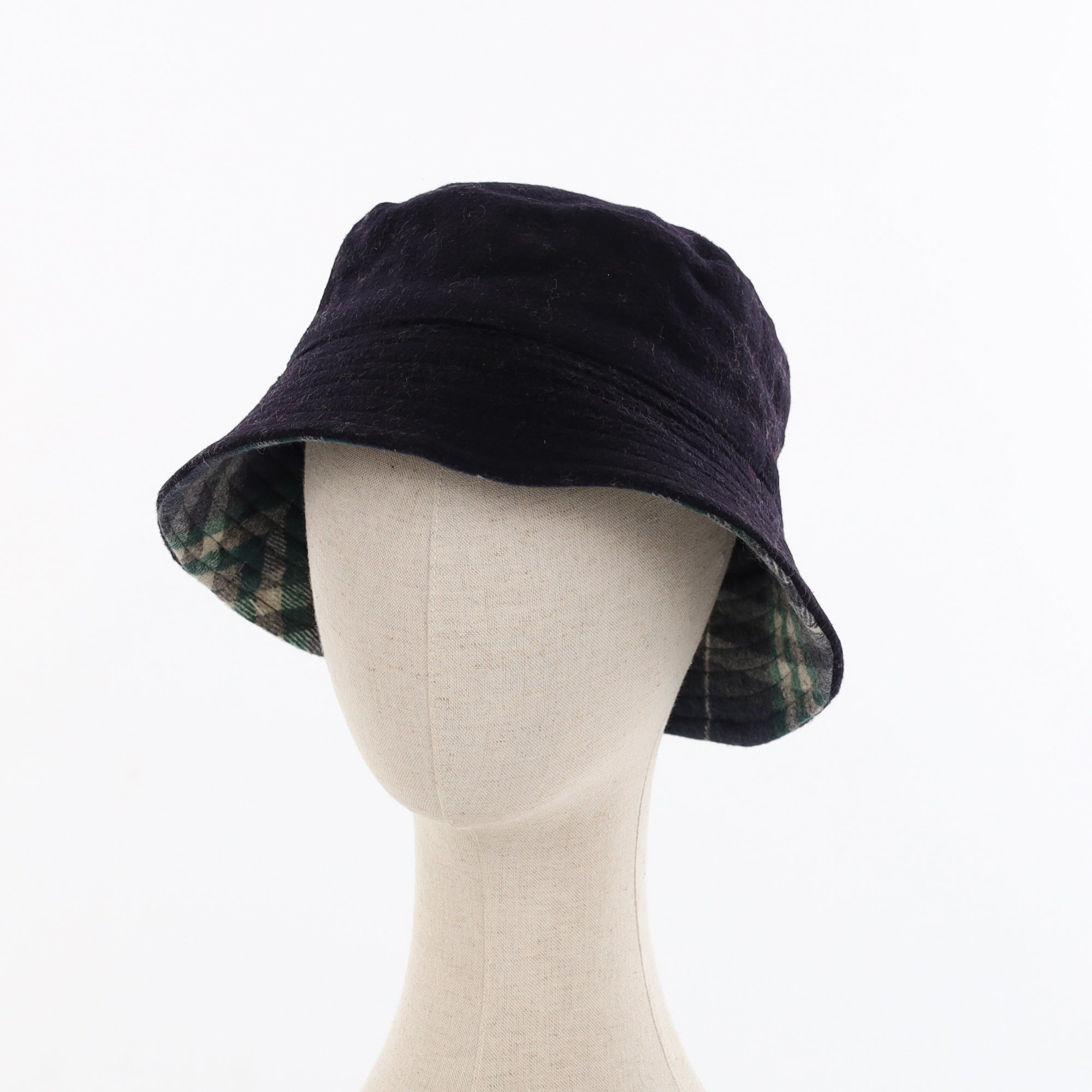 Unisex Navy & Green Check Reversible Cashmere Bucket Hat Men’s - M Women’s - L