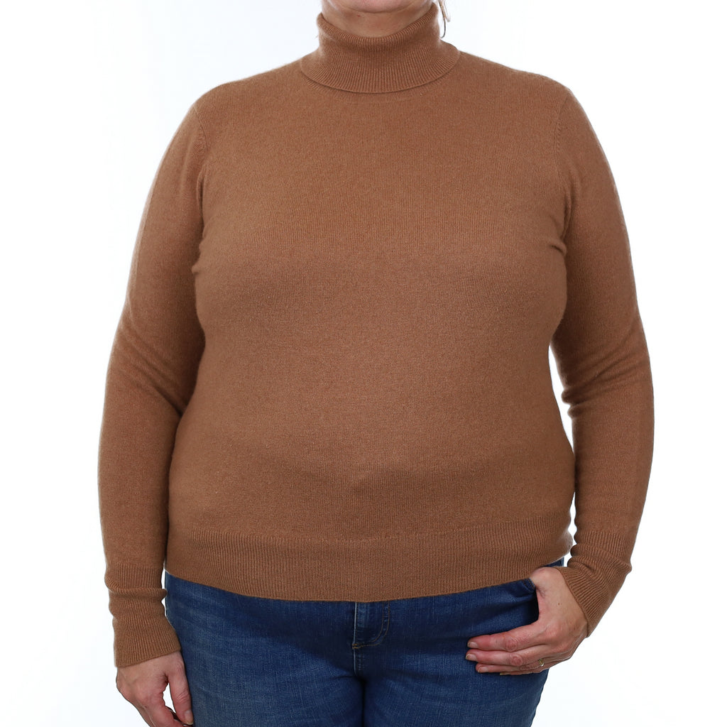 Toffee Brown Cashmere Polo Neck Jumper Extra Large