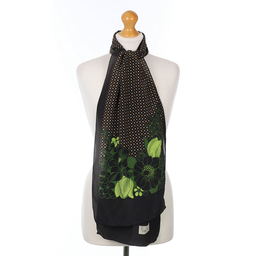 Pierre Cardin Black Floral Silk Scarf
