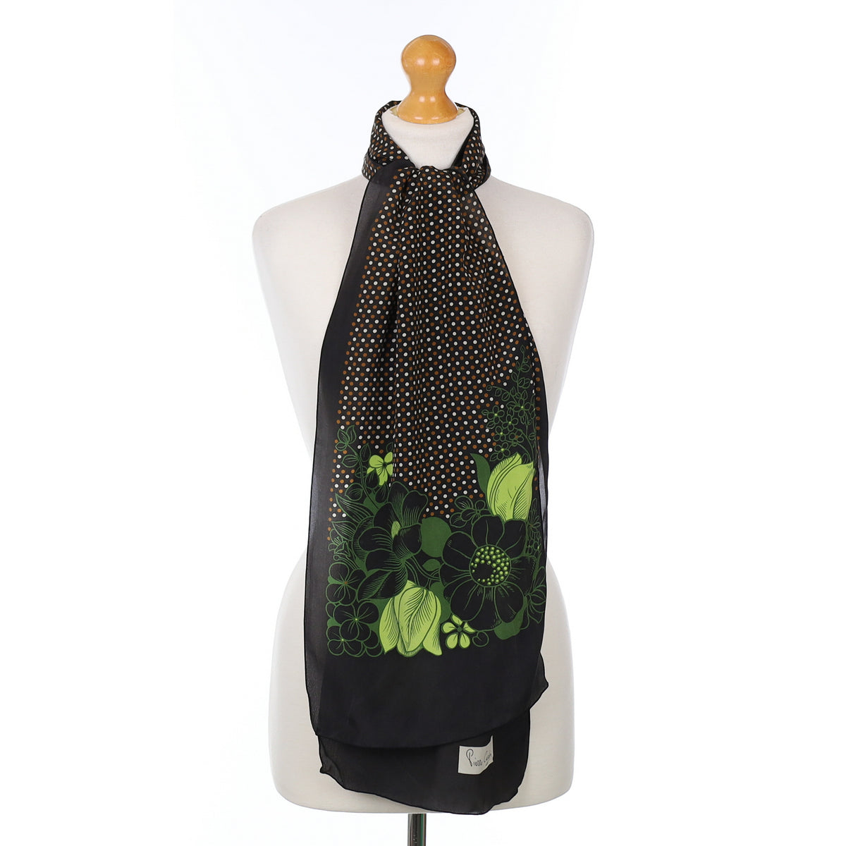 Pierre Cardin Black Floral Silk Scarf