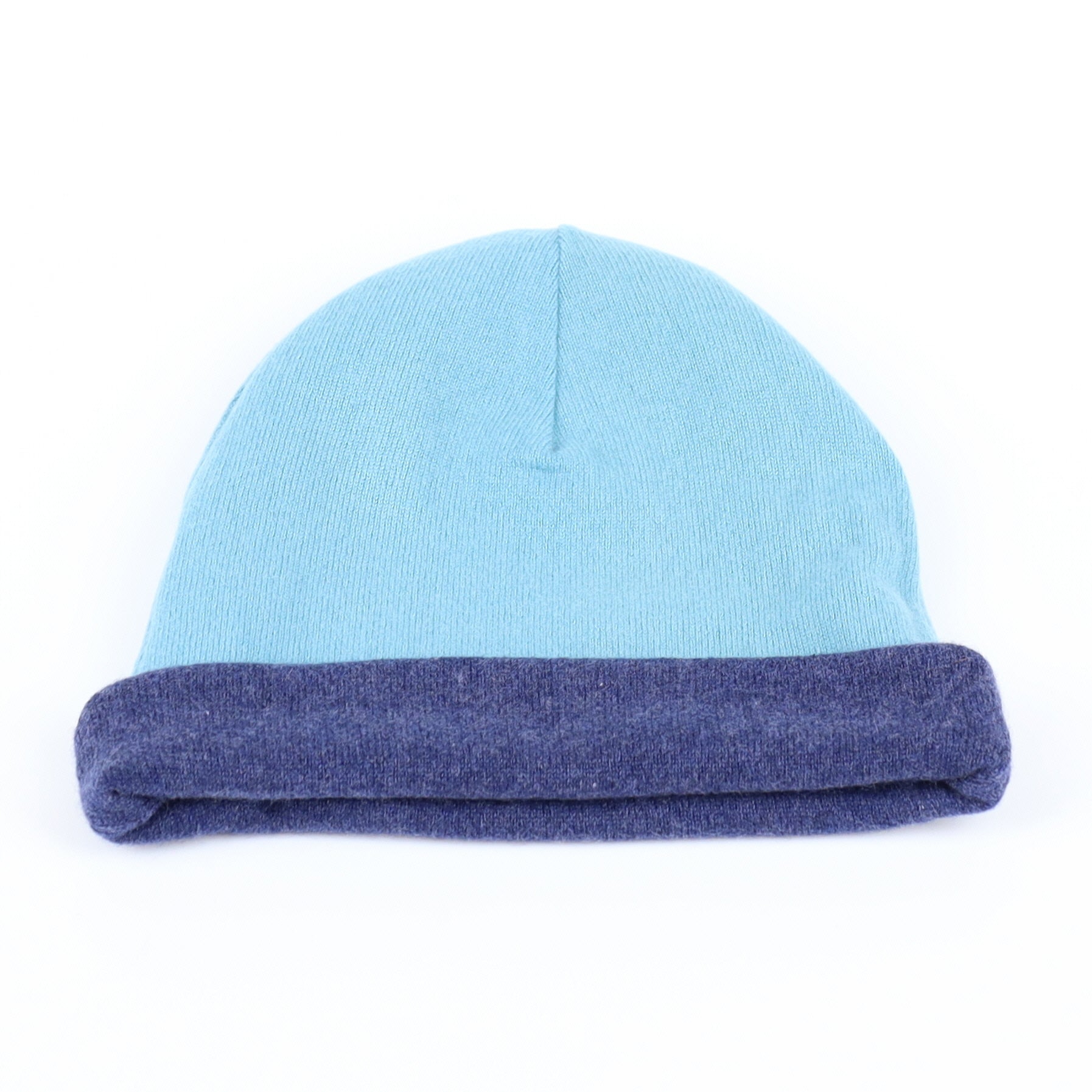 Deep Denim and Dusky Aqua Reversible Cashmere Beanie Hat