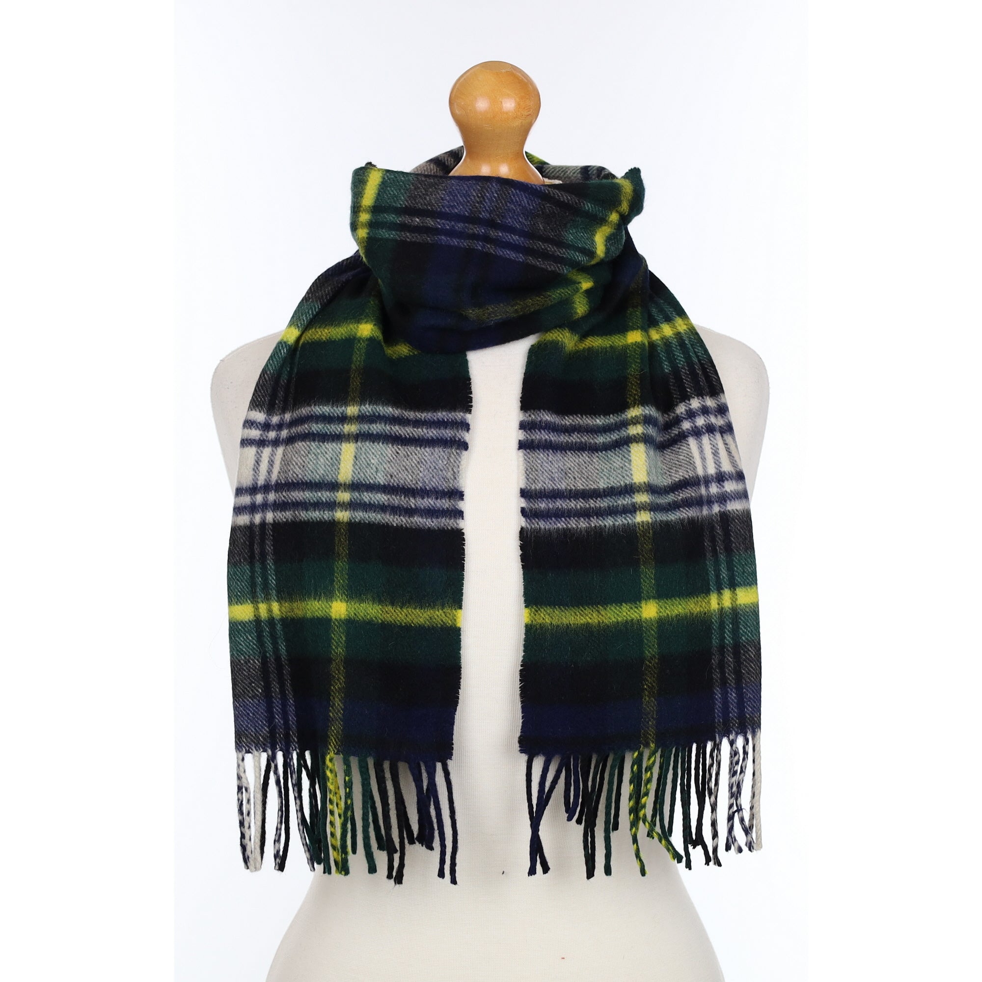 Burberrys Green and Neon Yellow Plaid Woven Cashmere Scarf