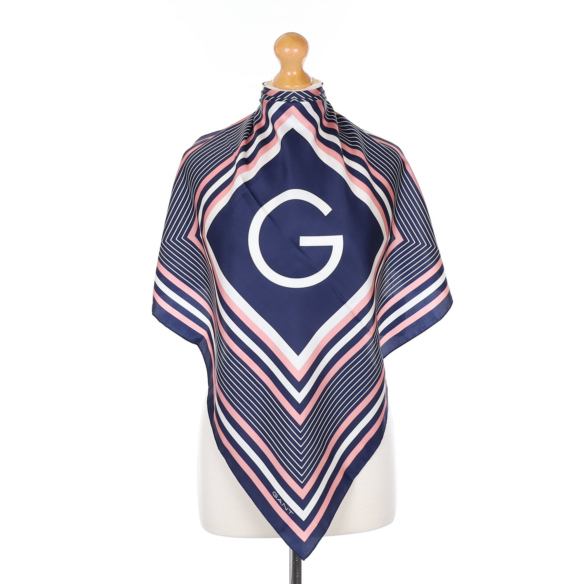 Brand New Gant Navy and Pink Striped Silk Scarf