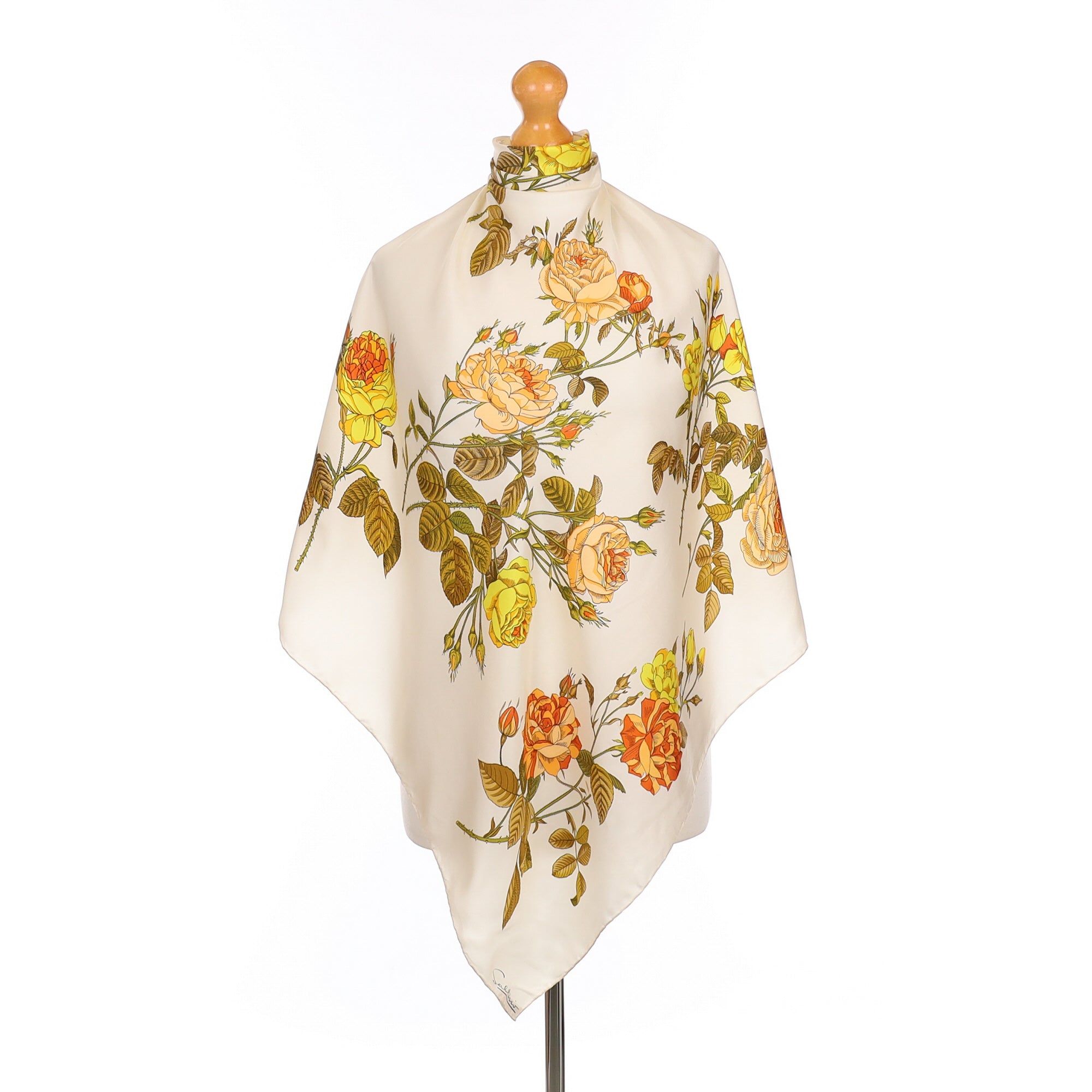 Salterio Peach Floral Vintage Silk Scarf